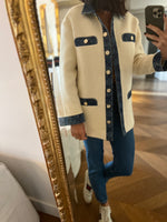 Charger l&#39;image dans la galerie, Veste Sandro en tweed blanc et jean
