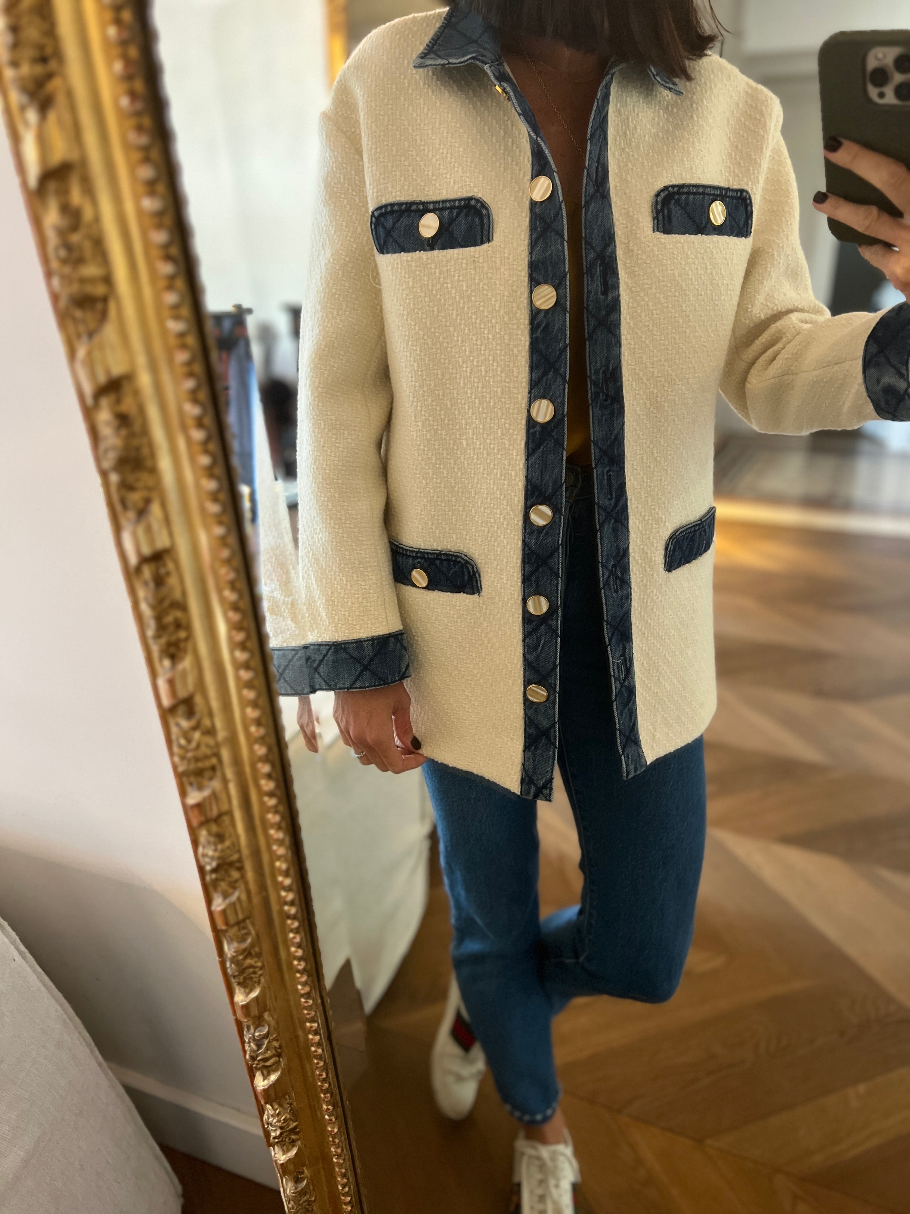 Veste Sandro en tweed blanc et jean