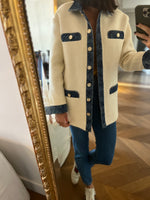 Charger l&#39;image dans la galerie, Veste Sandro en tweed blanc et jean
