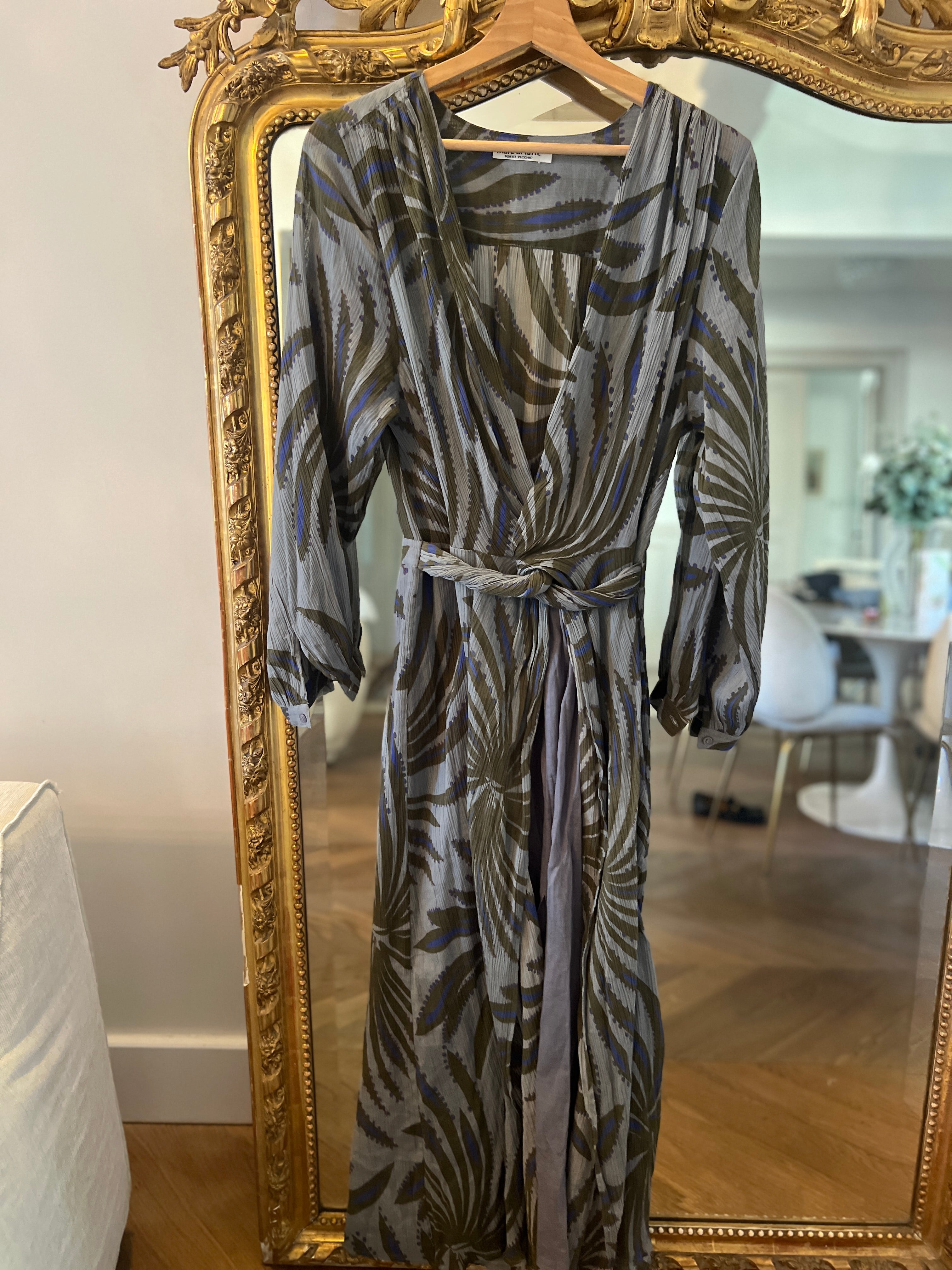 Mare Di Latte - Robe Emmanuelle imprimée Baroque grise et kaki