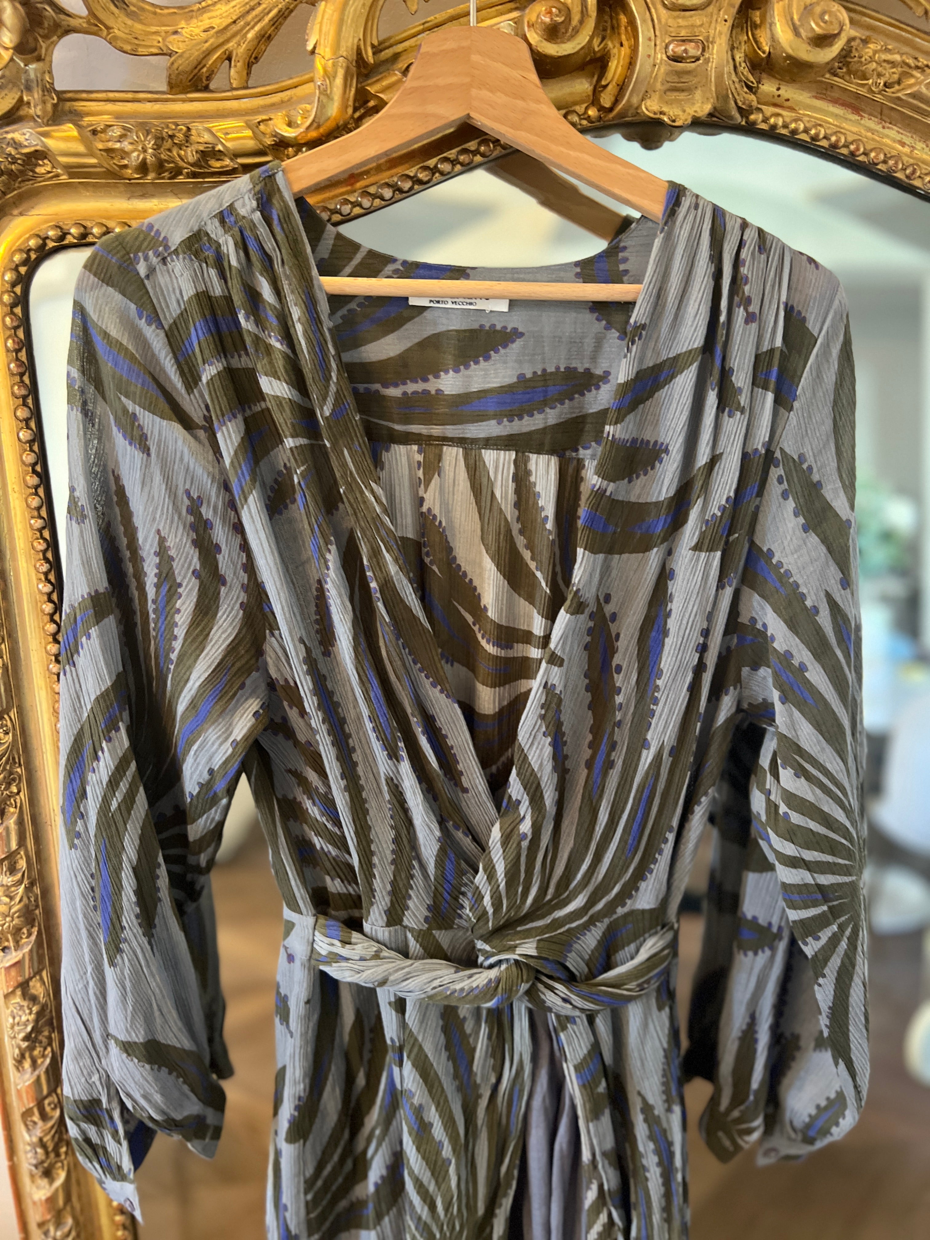 Mare Di Latte - Robe Emmanuelle imprimée Baroque grise et kaki