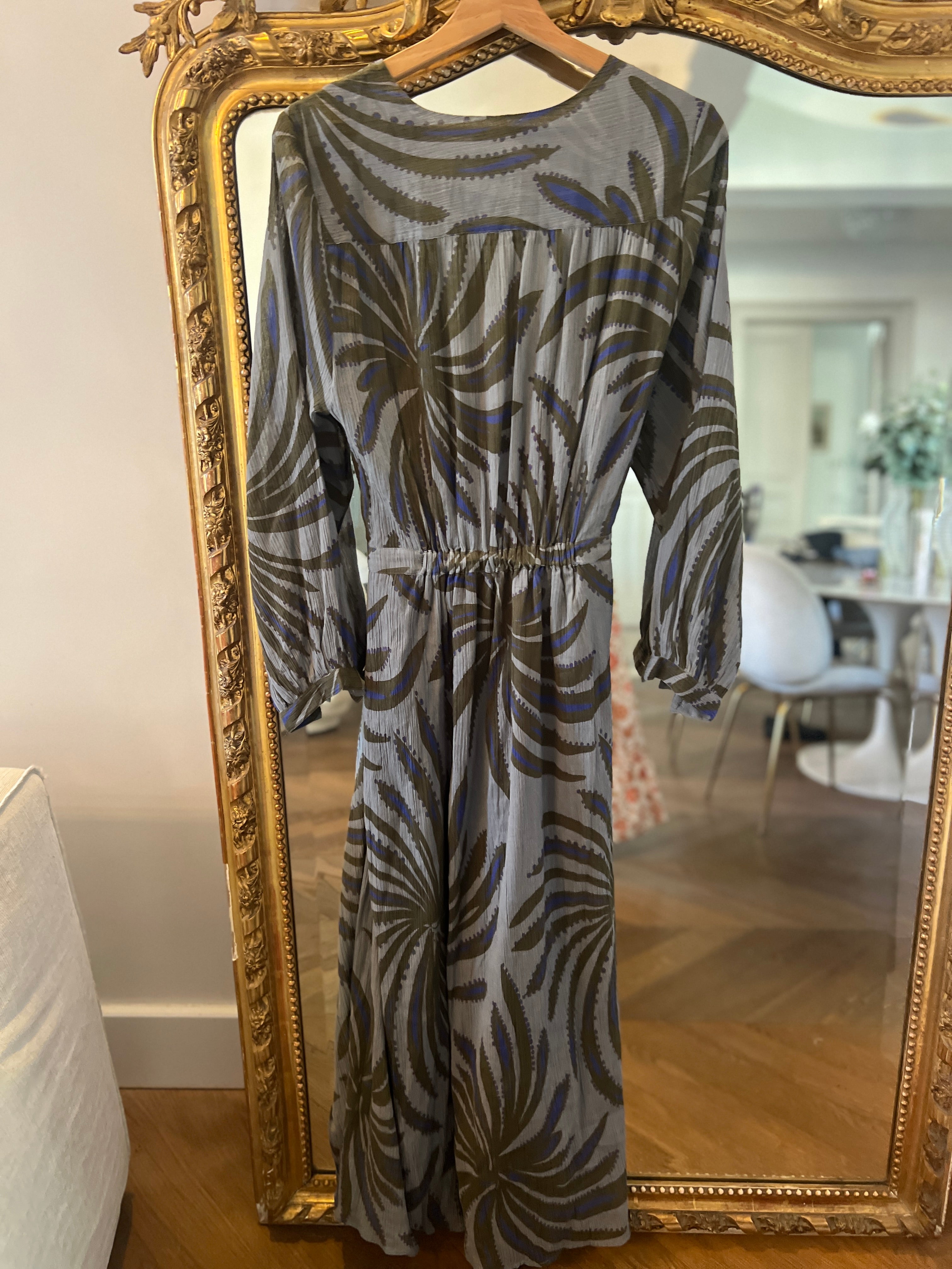 Mare Di Latte - Robe Emmanuelle imprimée Baroque grise et kaki