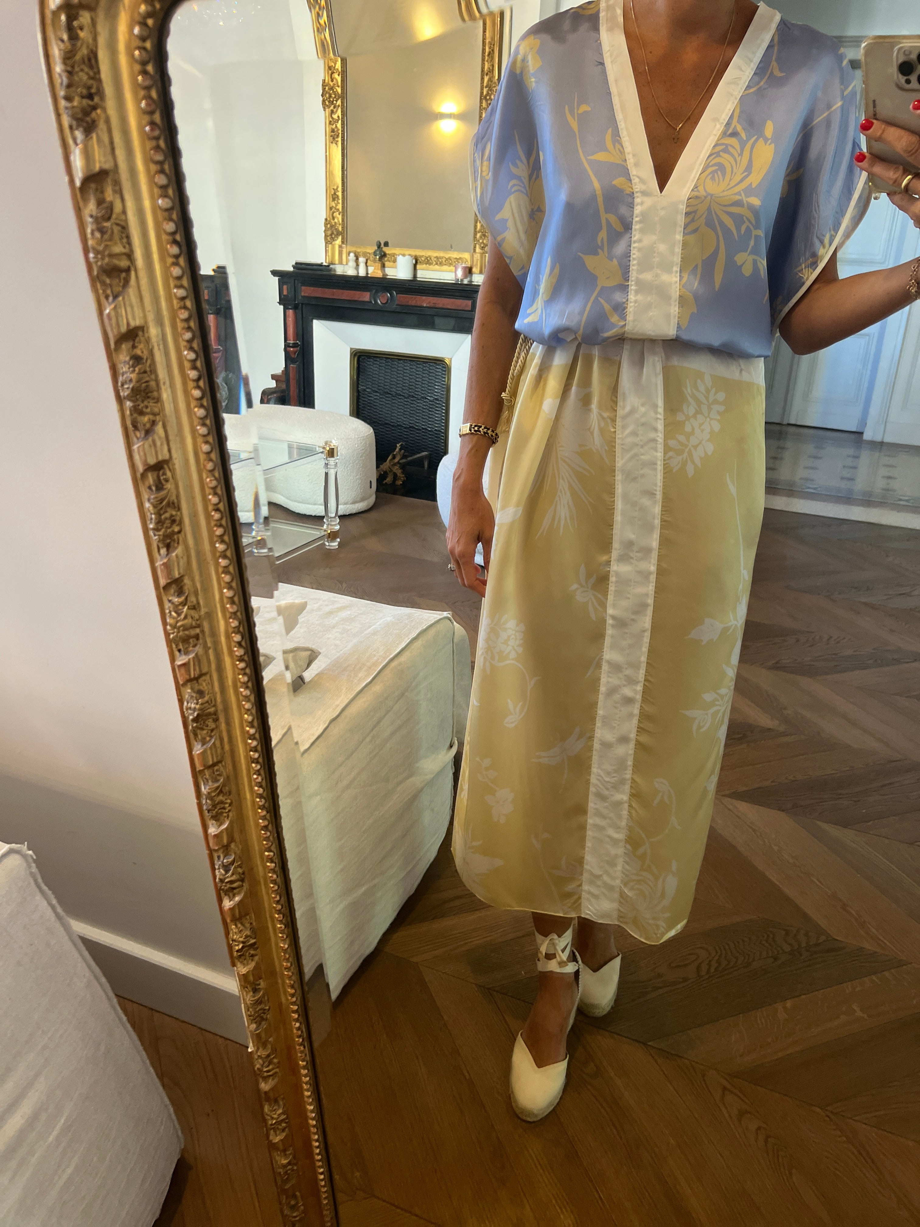 Forte Forte - Robe en satin ecrue et bleu ciel