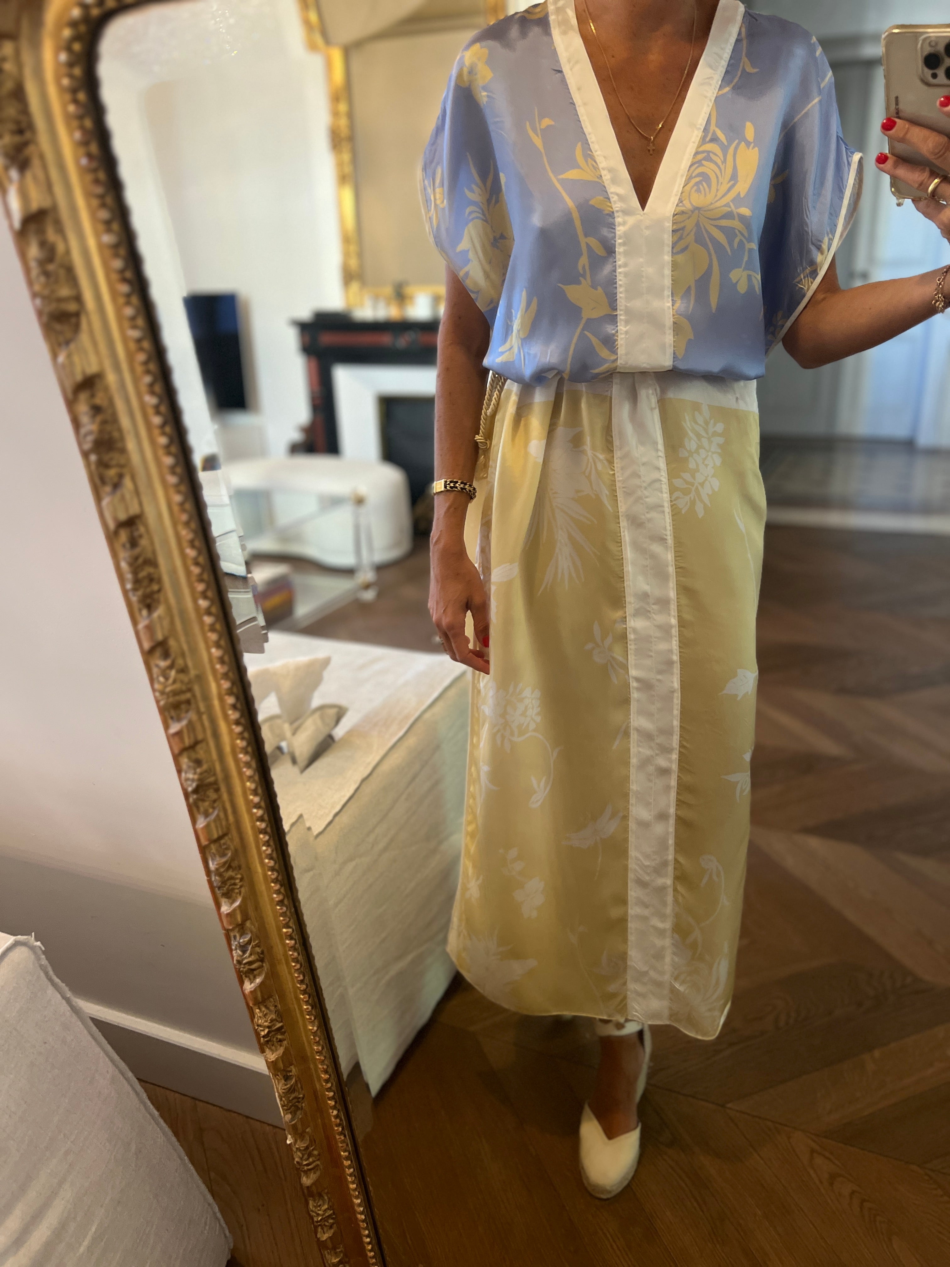 Forte Forte - Robe en satin ecrue et bleu ciel