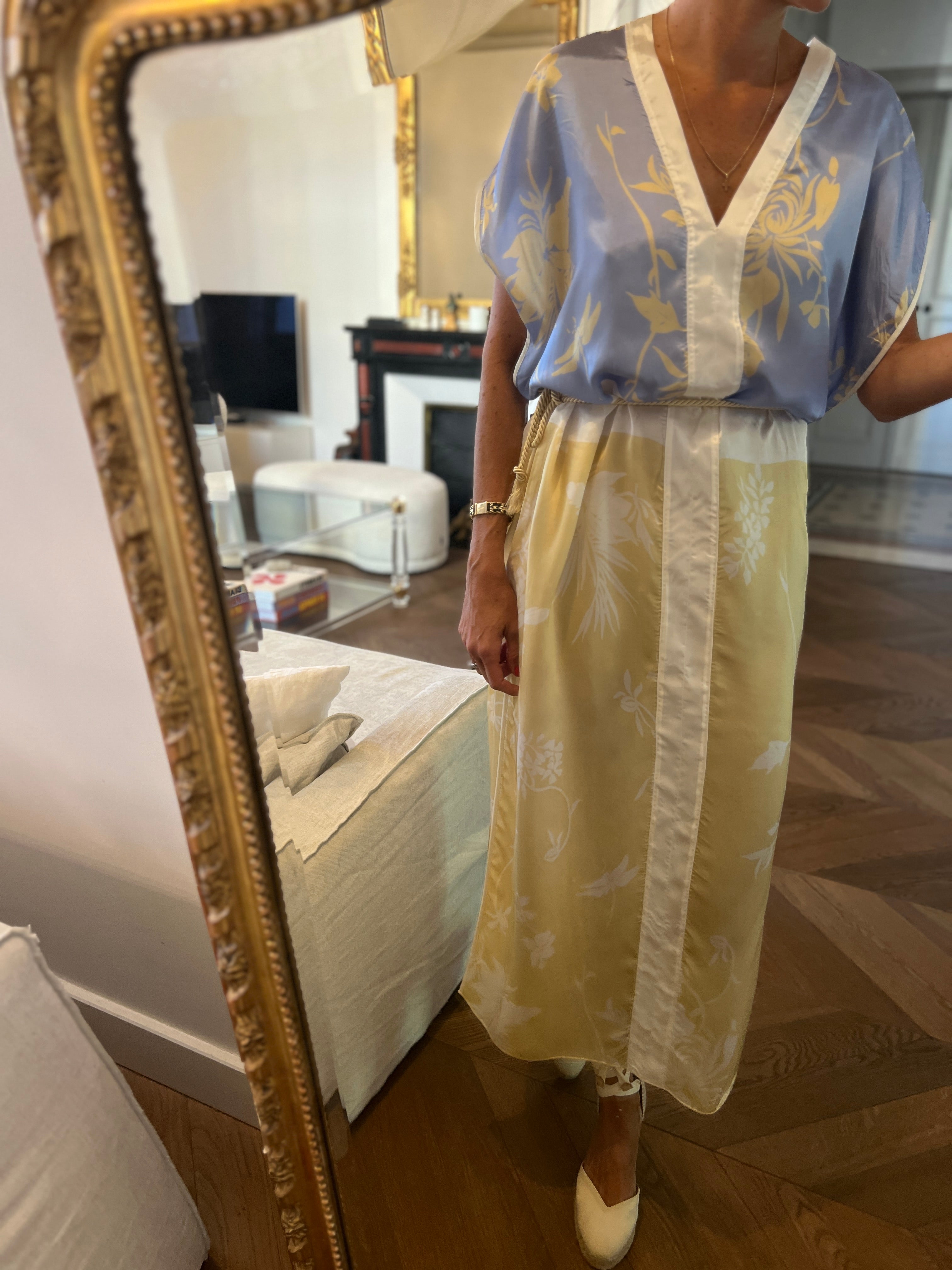 Forte Forte - Robe en satin ecrue et bleu ciel