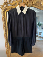 Charger l'image dans la galerie, Maje - Combishort noire col blanc simili cuir
