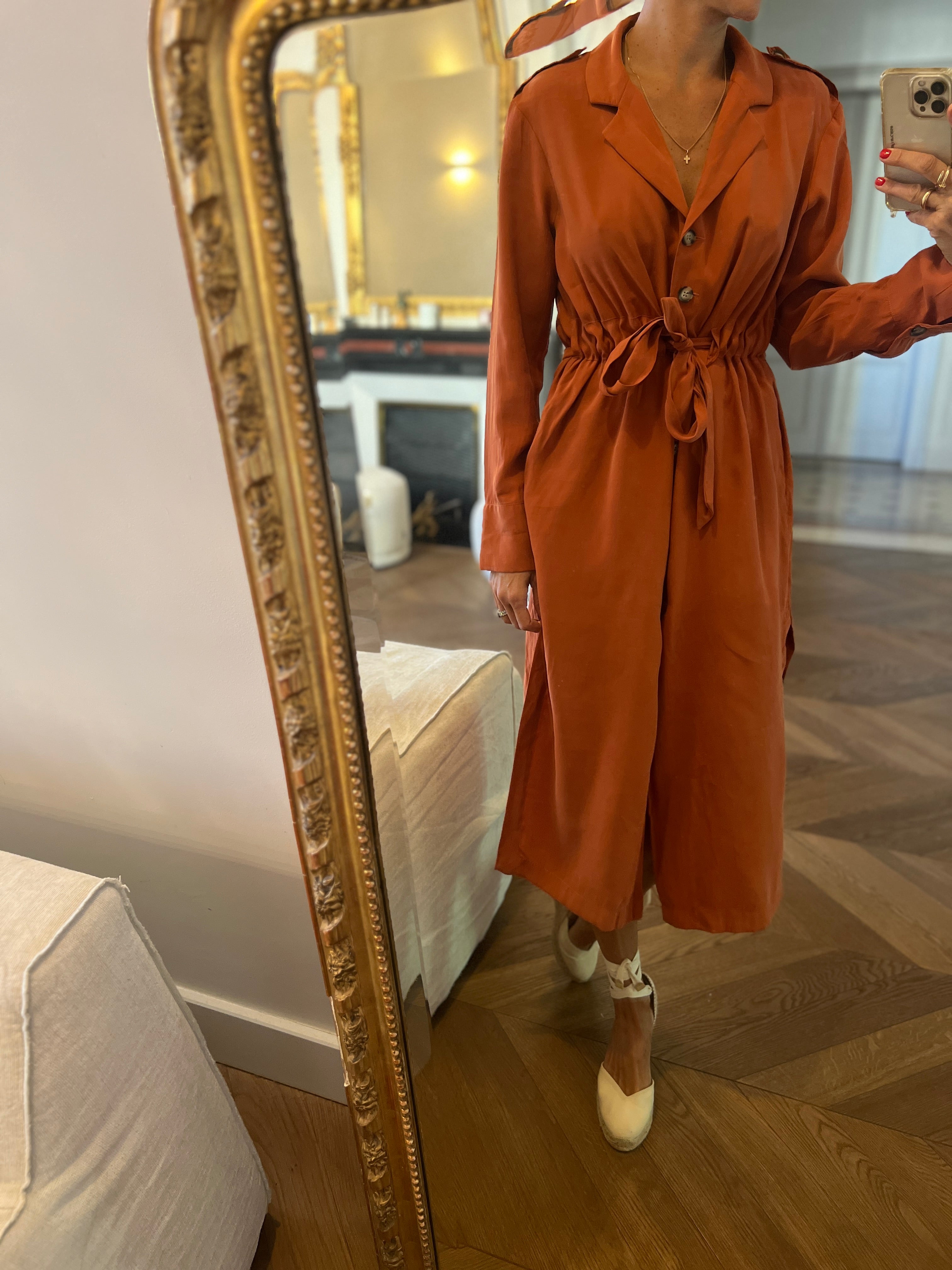 Zara - Robe longue terracotta à boutons