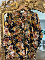 Charger l&#39;image dans la galerie, Blouse à fleurs automnale marron
