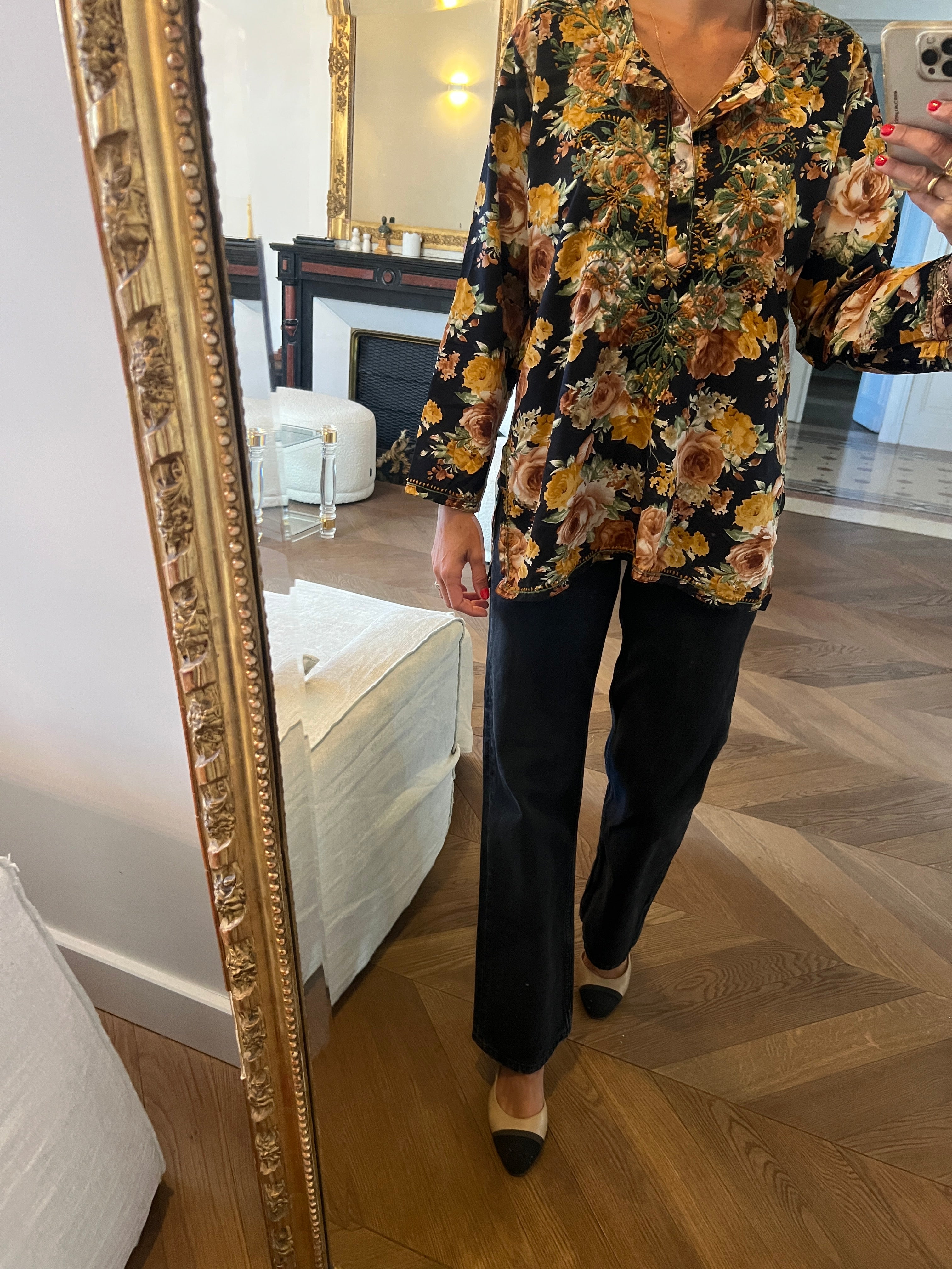 Blouse à fleurs automnale marron