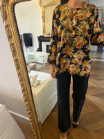 Charger l&#39;image dans la galerie, Blouse à fleurs automnale marron
