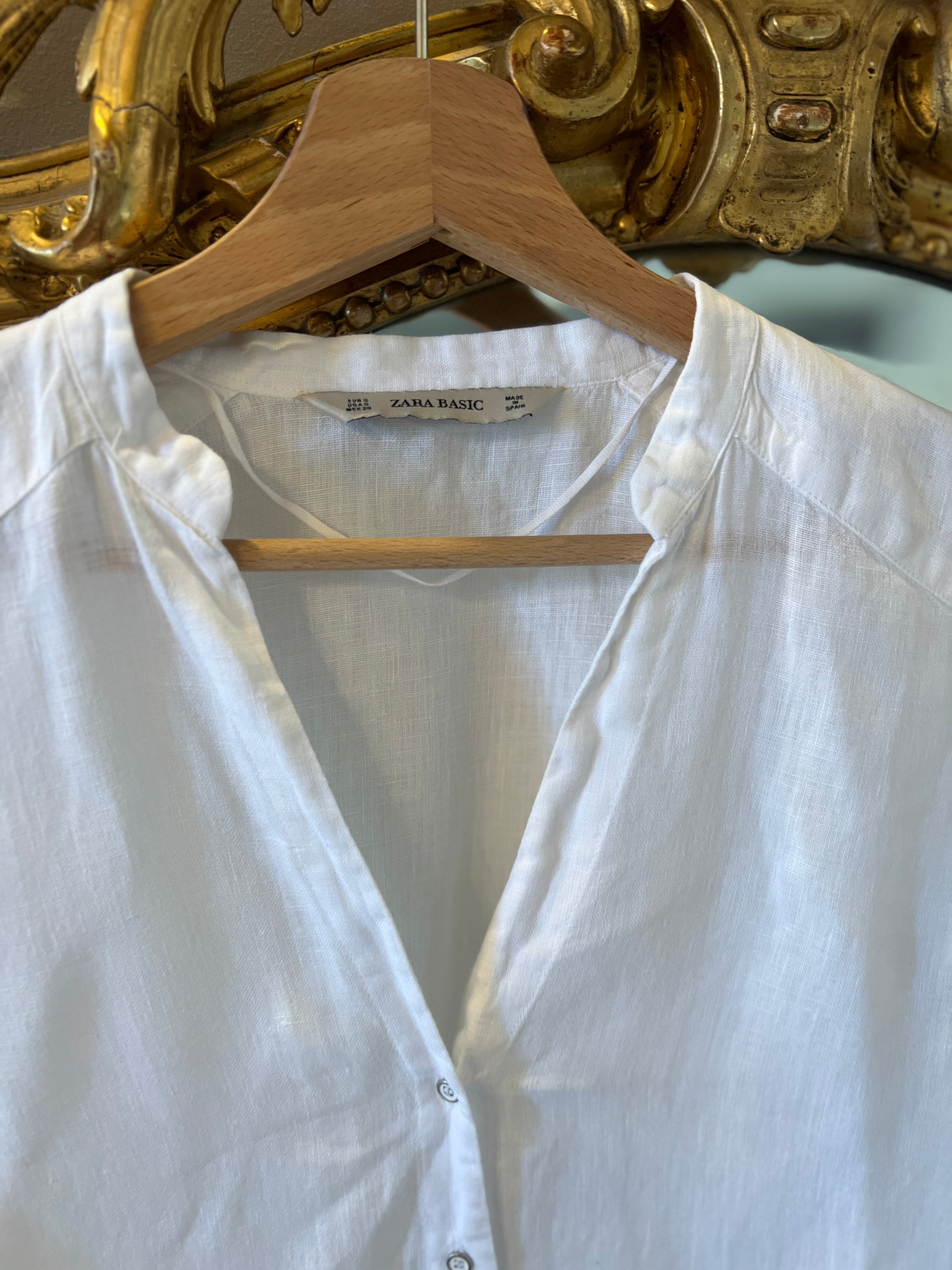 Zara - Chemise en lin blanc sans col