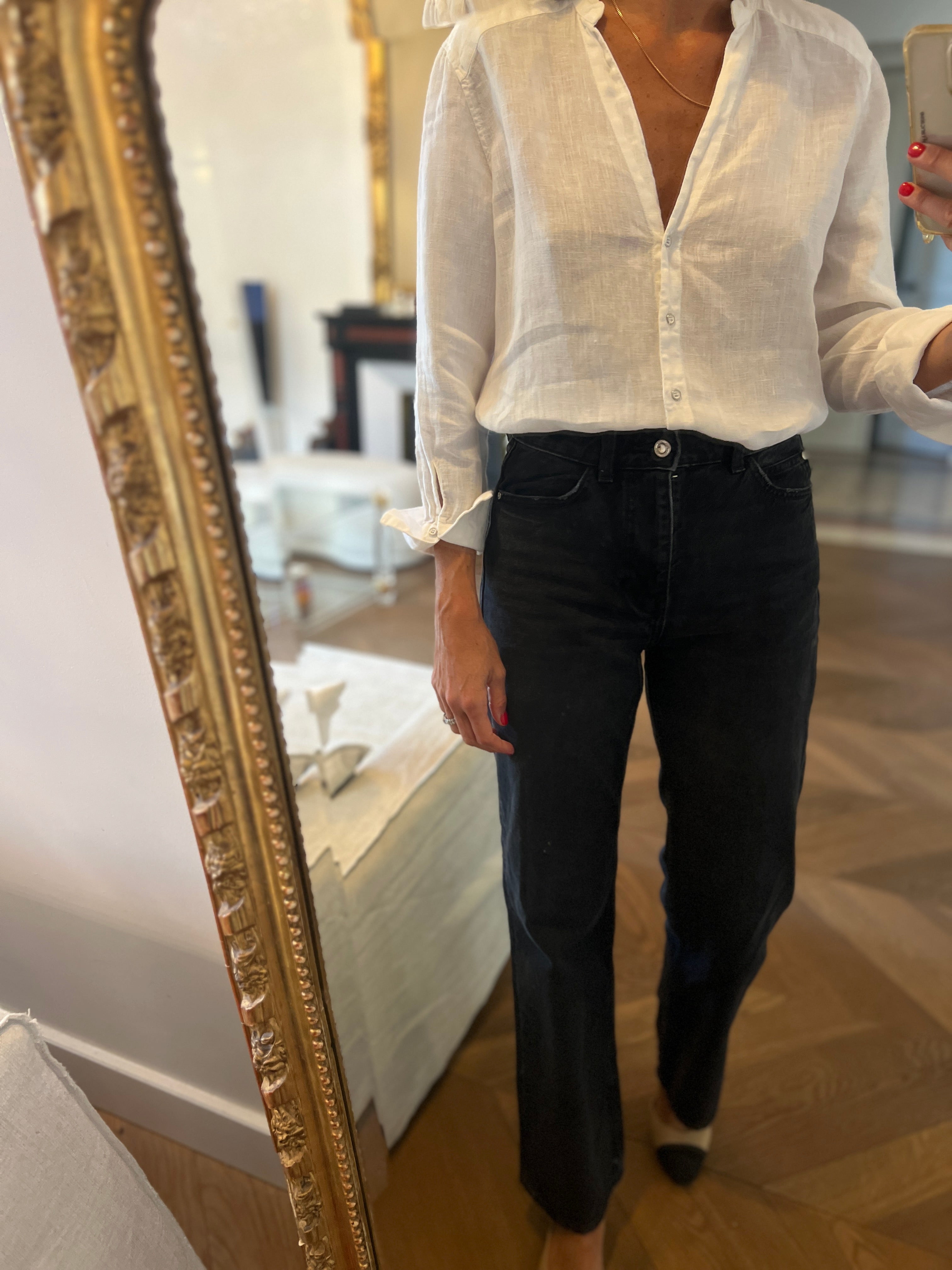 Zara - Chemise en lin blanc sans col