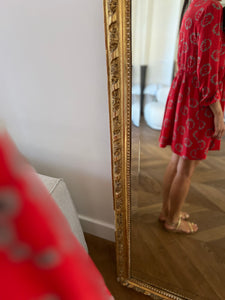 Robe Sandro en soie rouge à fleurs