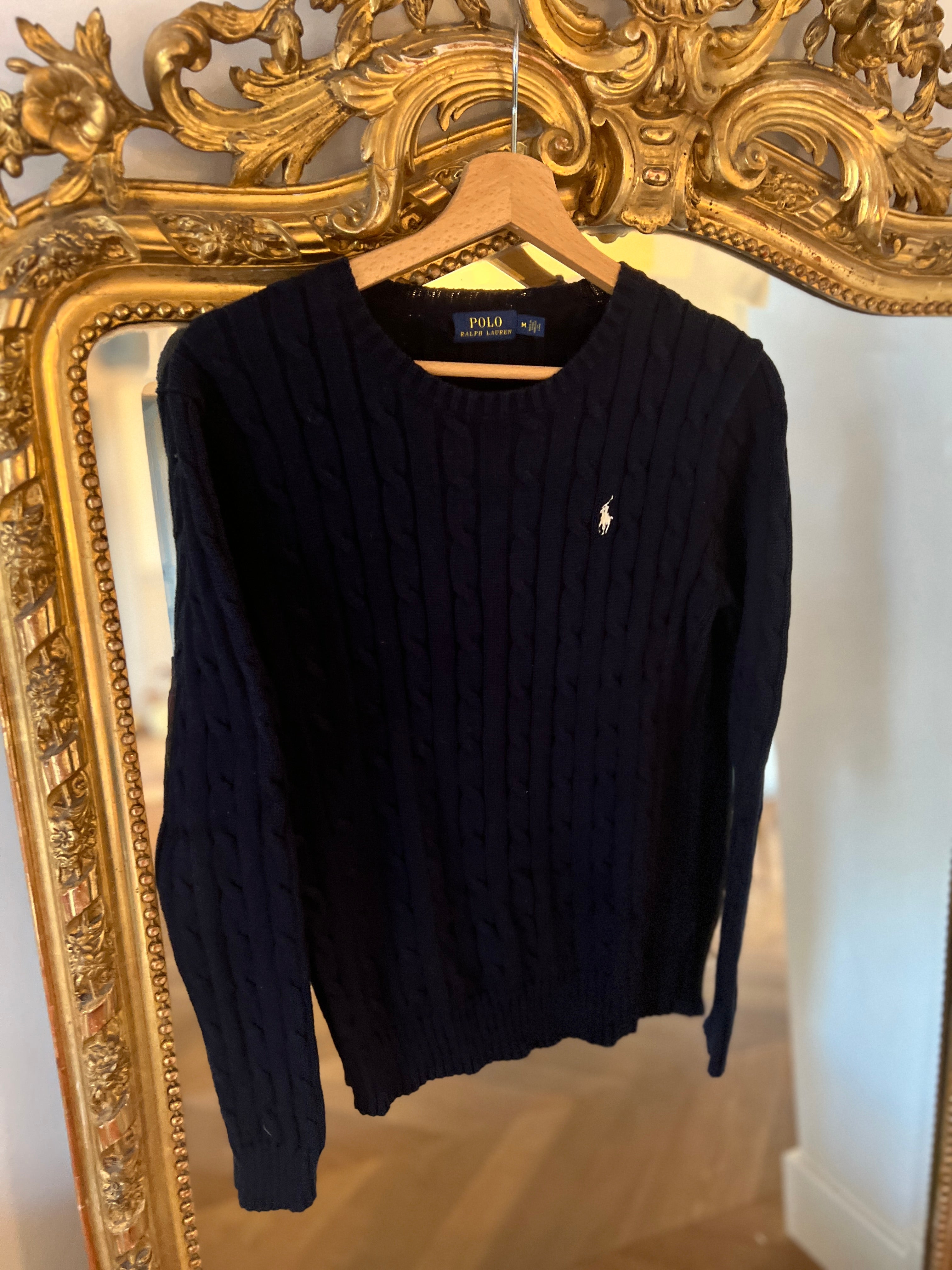 Pull Ralph Lauren bleu marine torsadée