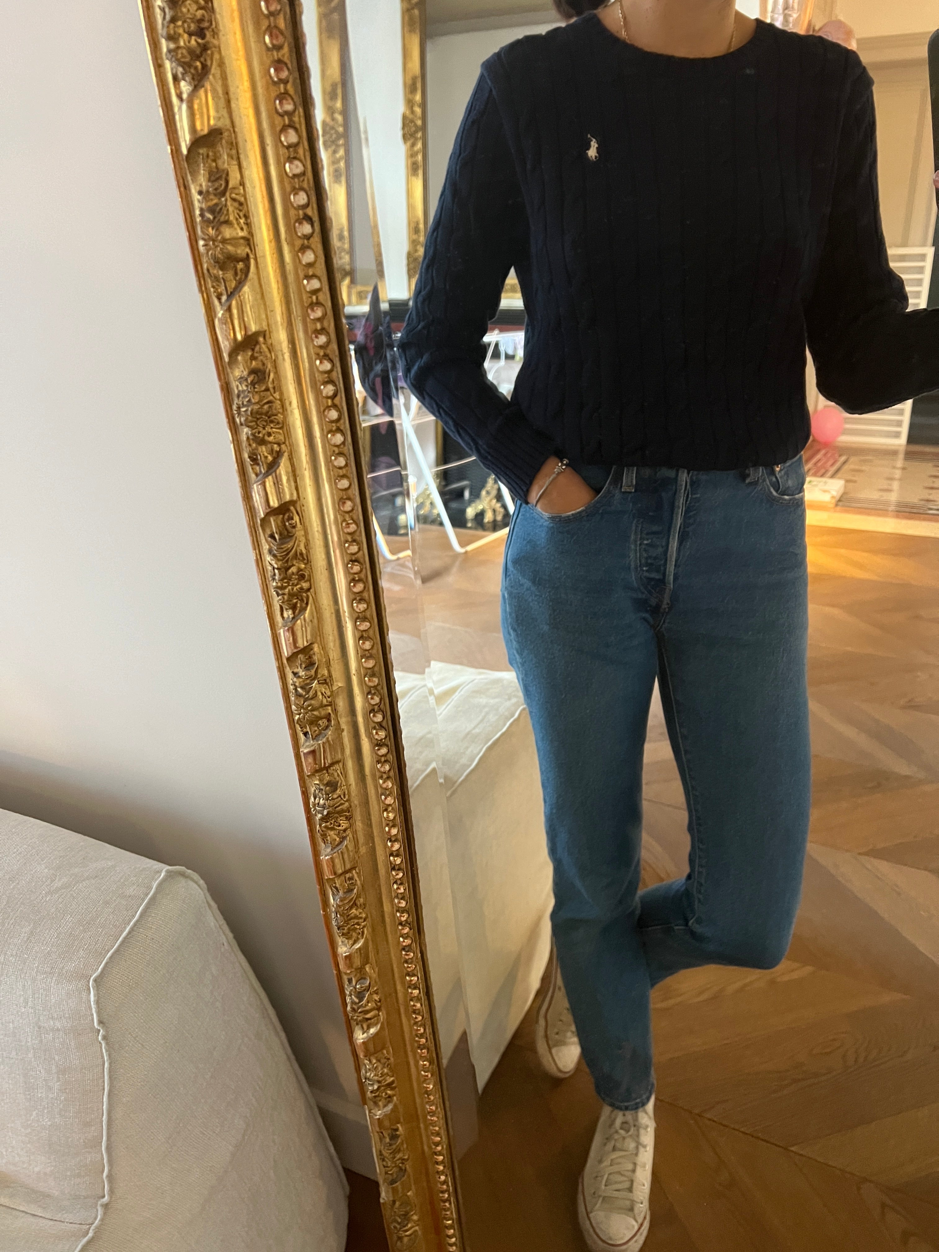 Pull Ralph Lauren bleu marine torsadée