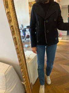 Manteau court Sessun en laine bleu marine