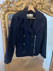 Manteau court Sessun en laine bleu marine