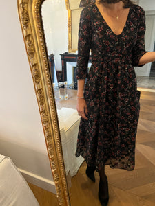 Robe Ba&sh mi longue noire à fleurs