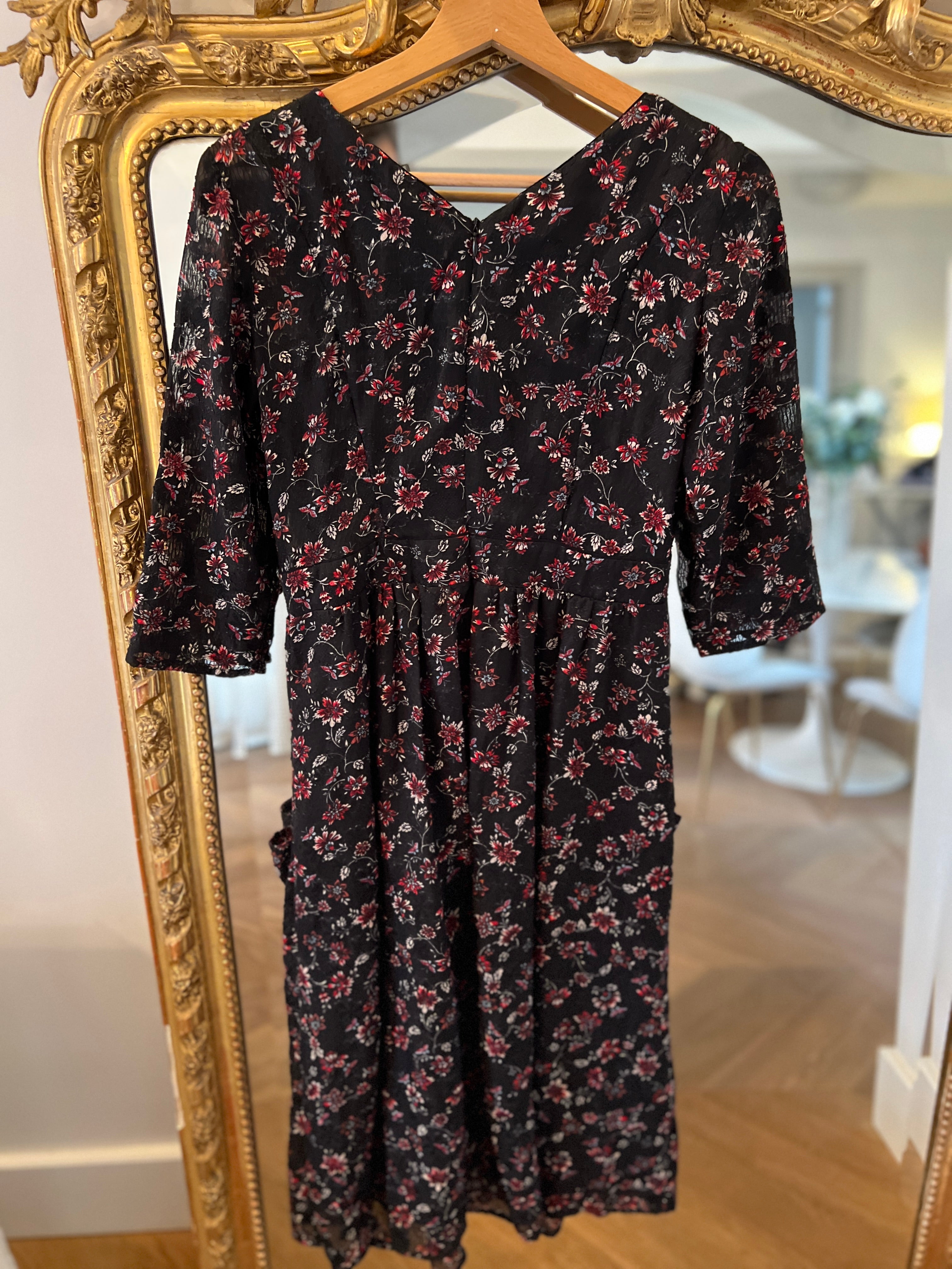 Robe Ba&sh mi longue noire à fleurs