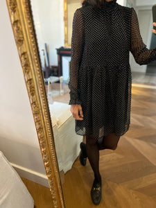 Robe Sezane en soie noire à pois