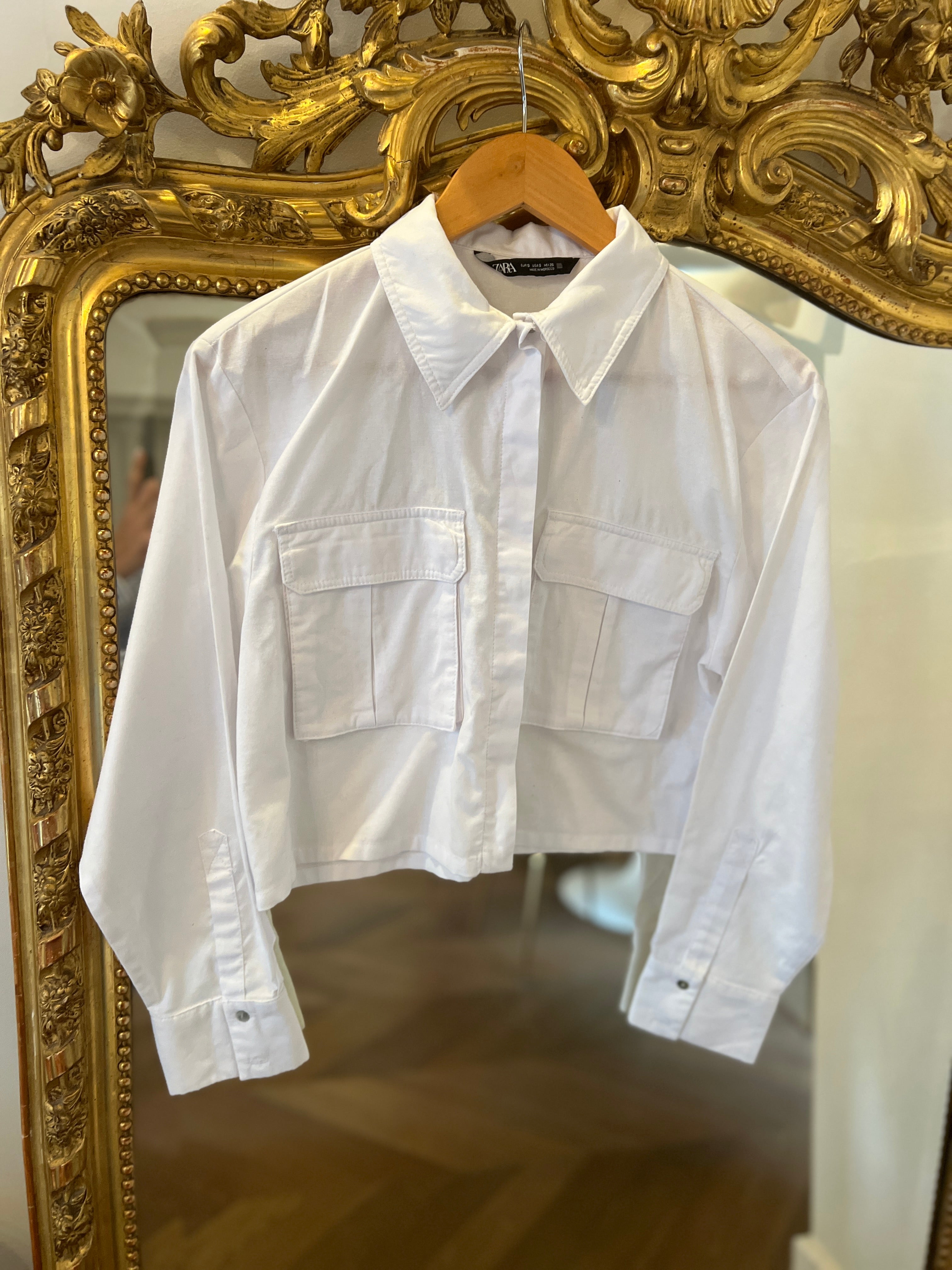 Chemise Zara blanche courte avec poches