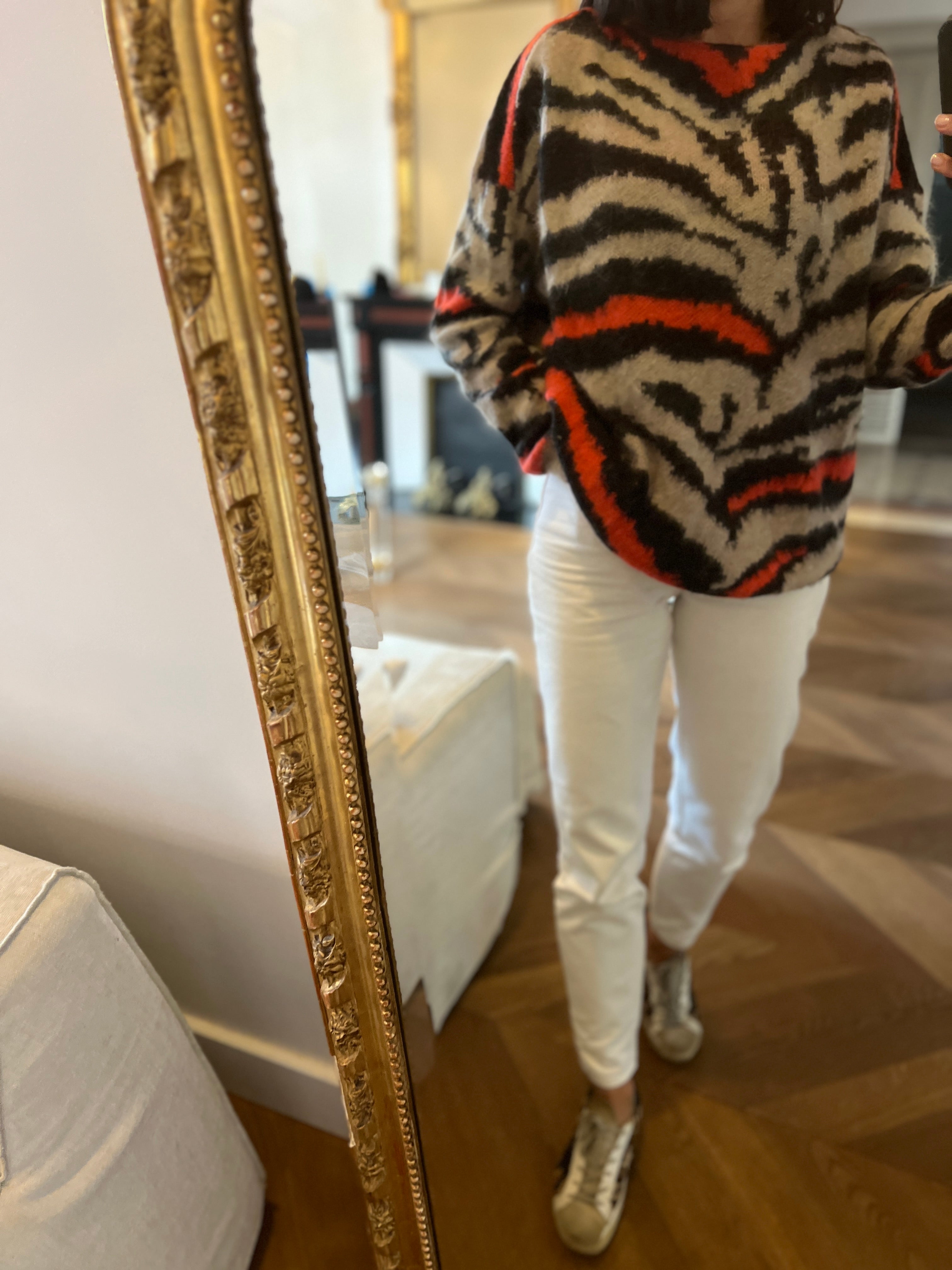 Pull Maje tigre orange et beige