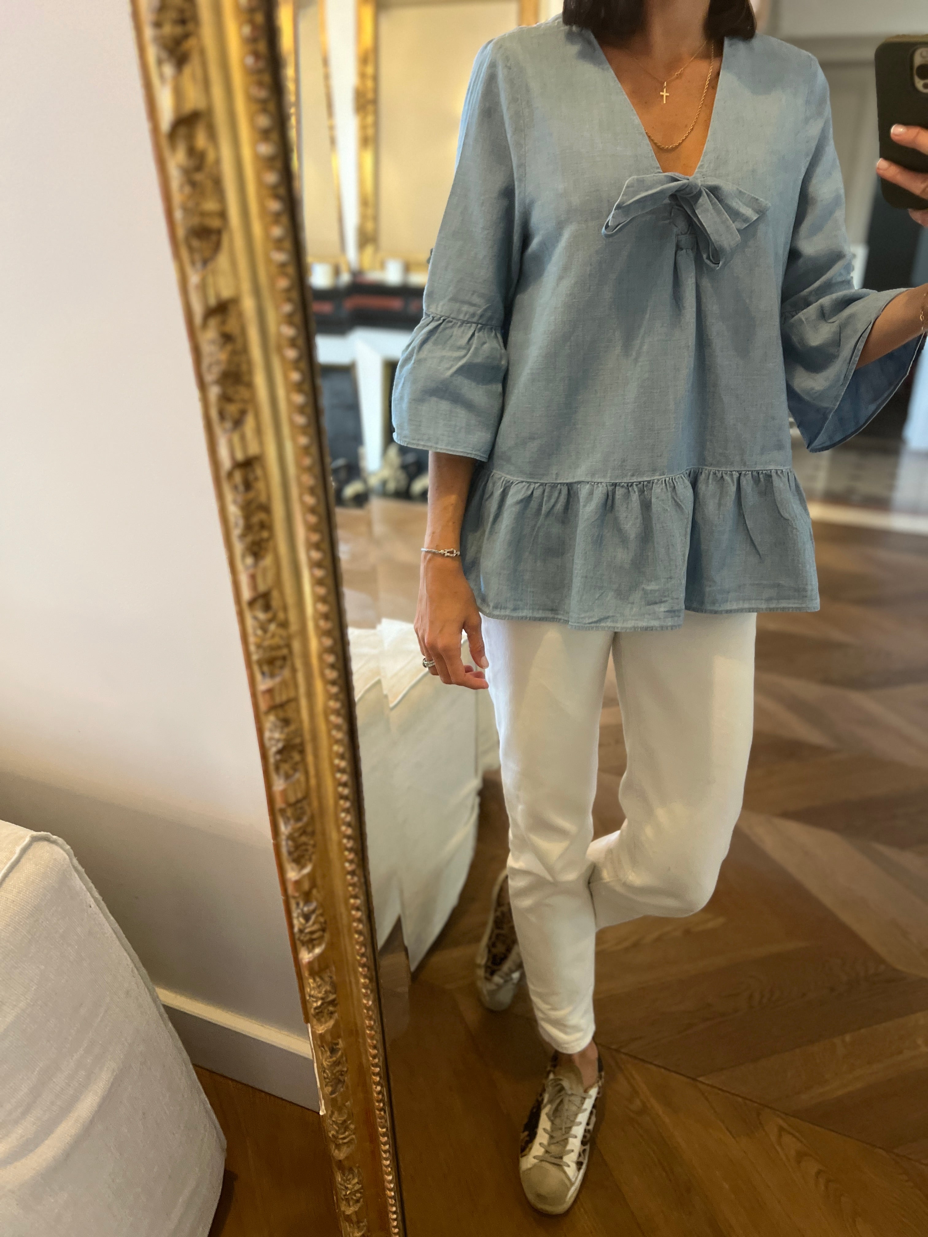 Blouse en jean Sézane avec noeud