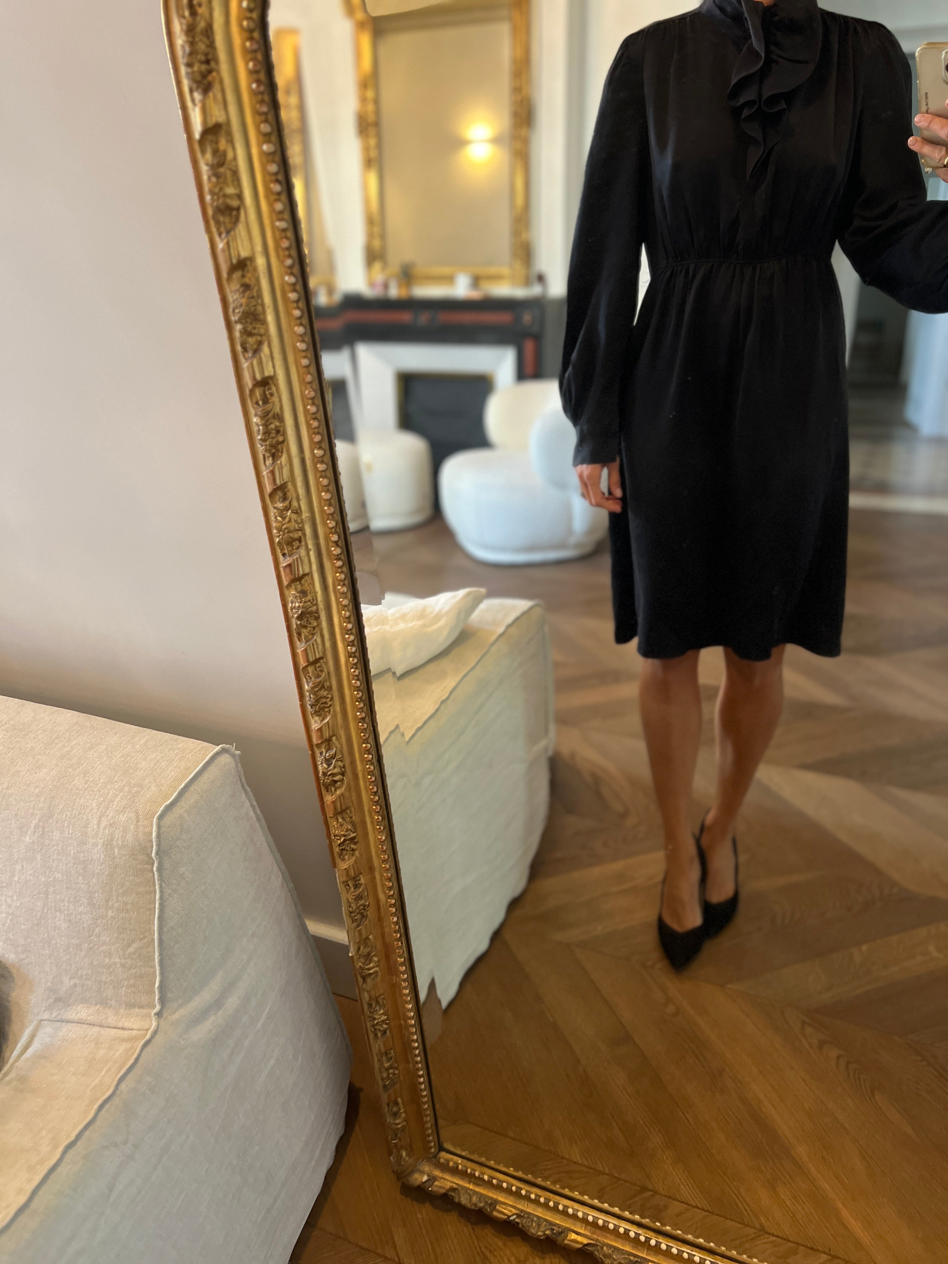 Forte Forte - Robe noire en soie satinée manches longues