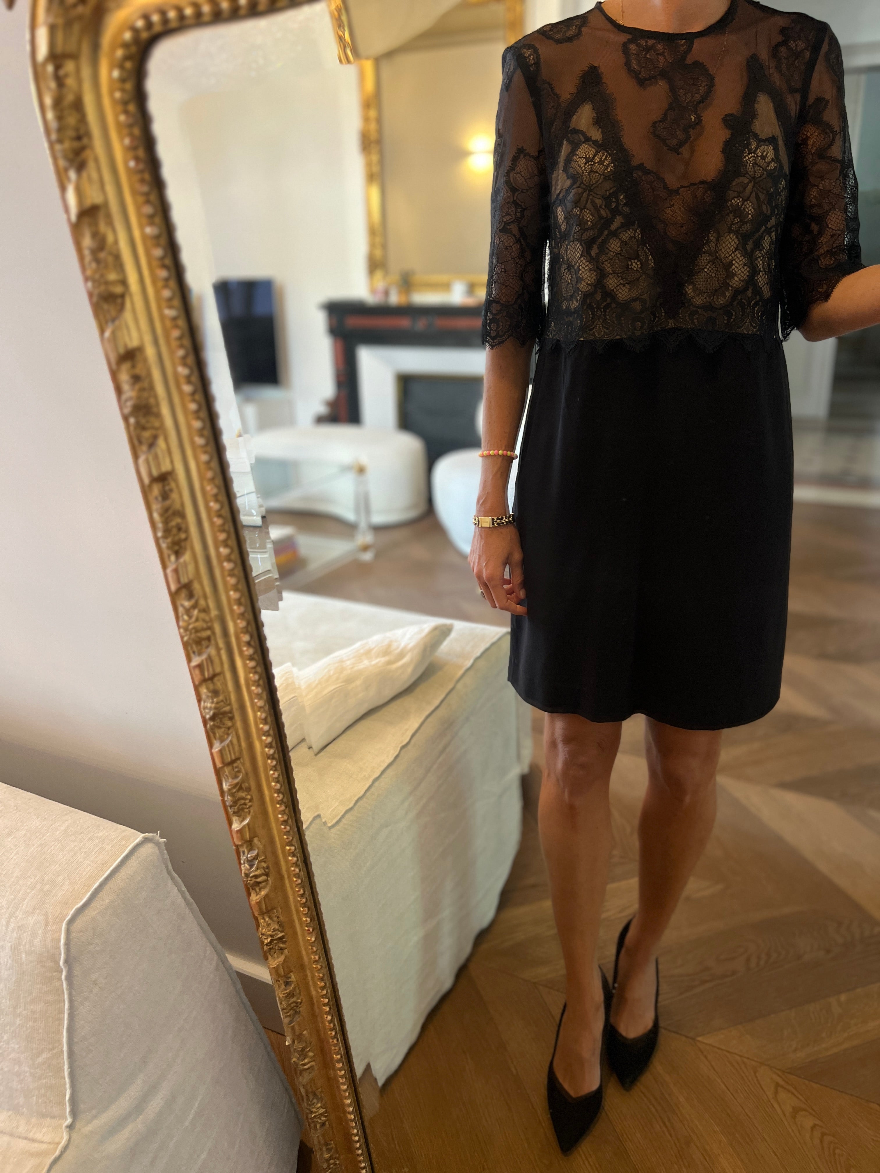 Sandro - Robe noire chic à dentelle