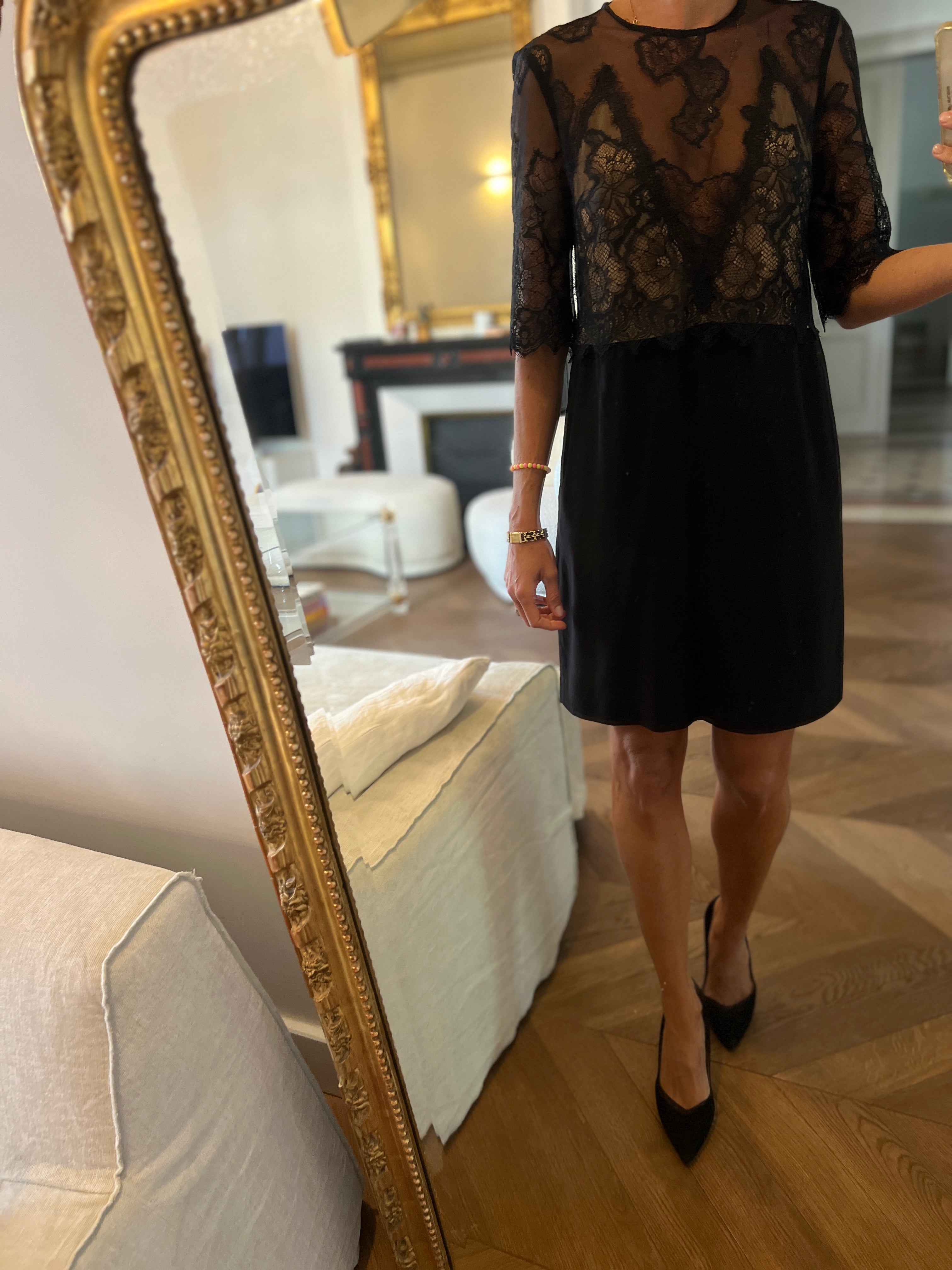 Sandro - Robe noire chic à dentelle