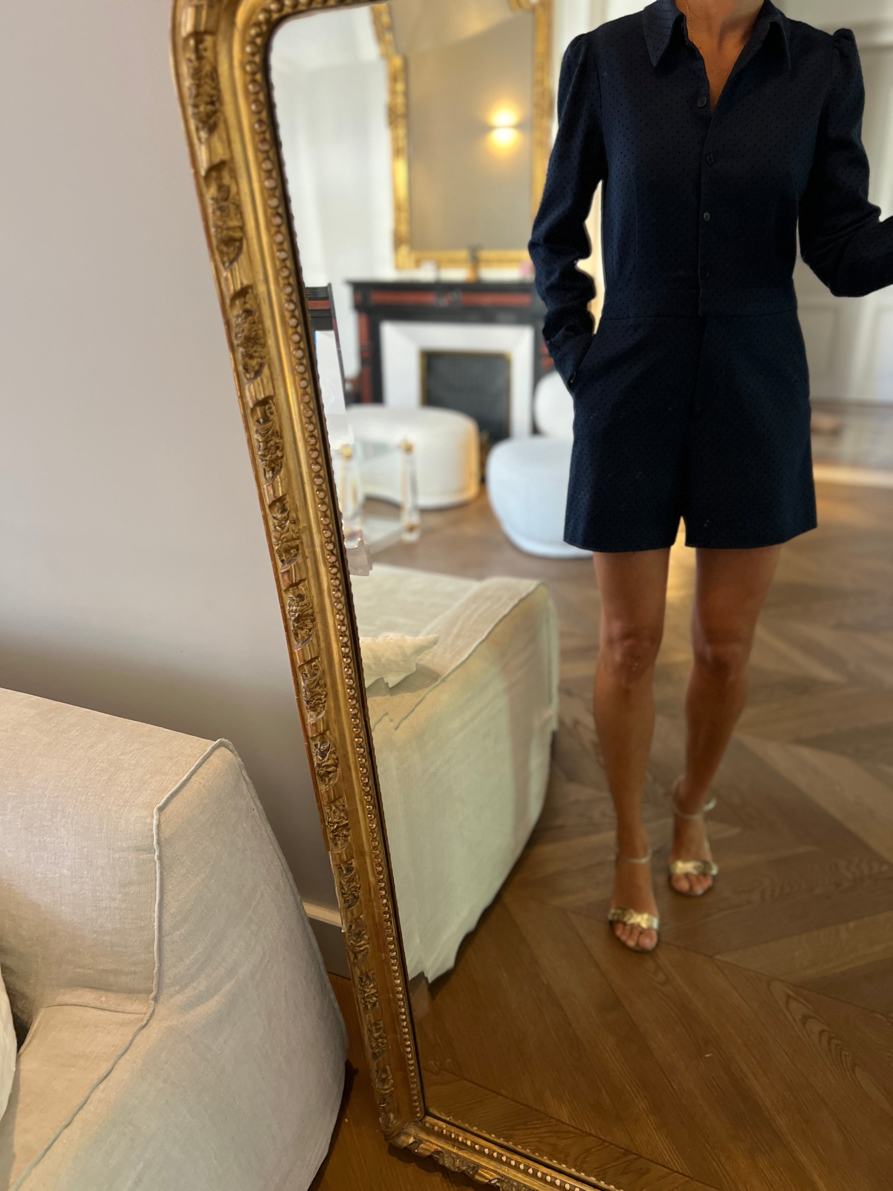 Combishort Claudie Pierlot bleu marine à pois velours