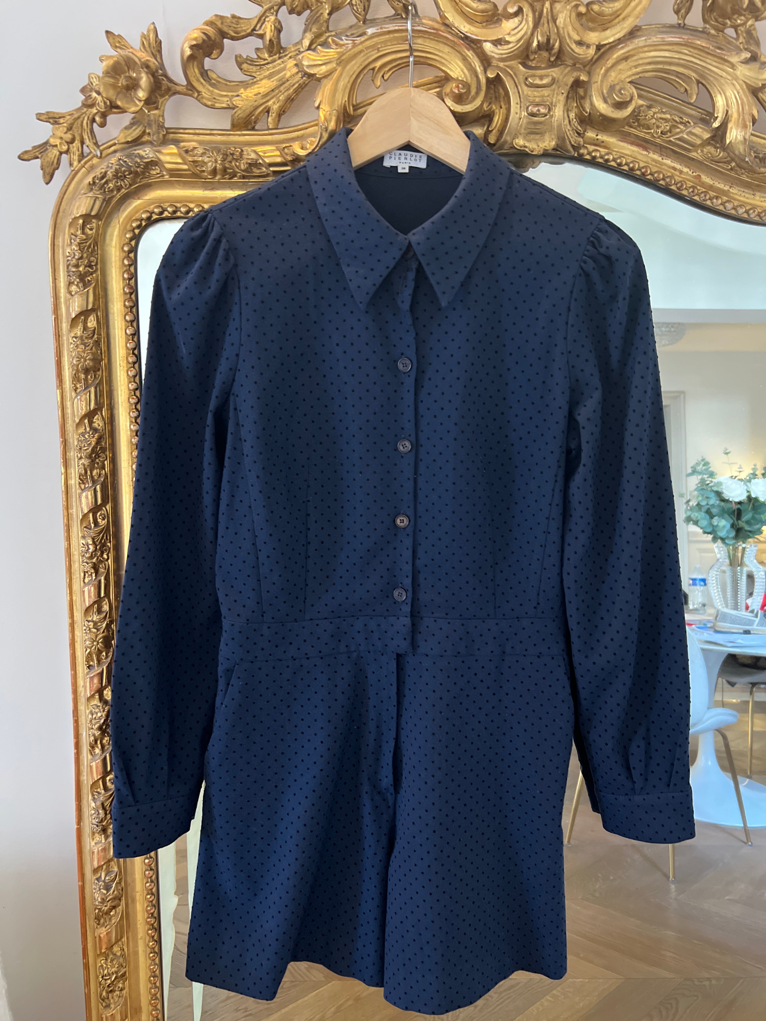 Combishort Claudie Pierlot bleu marine à pois velours