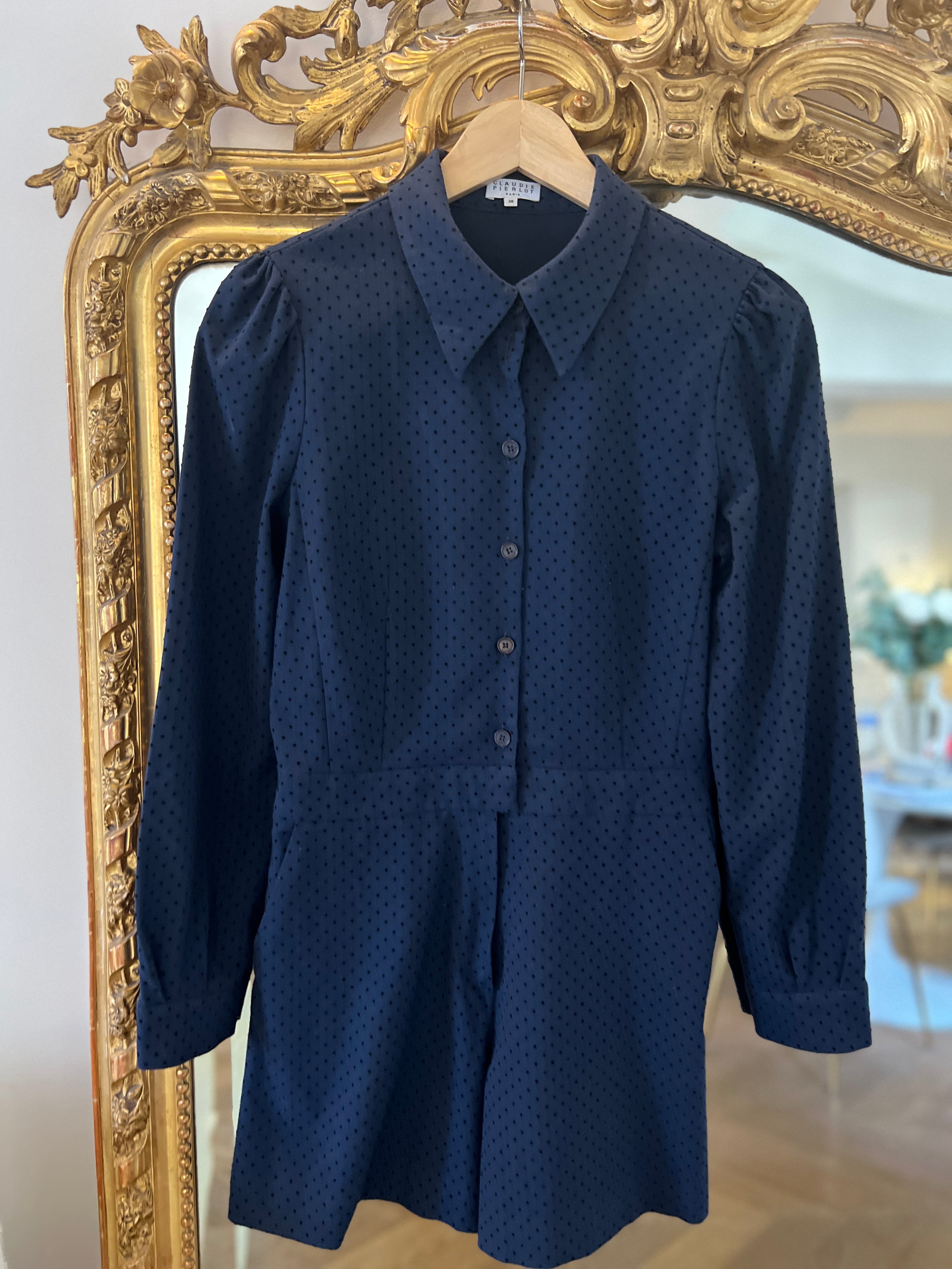 Combishort Claudie Pierlot bleu marine à pois velours