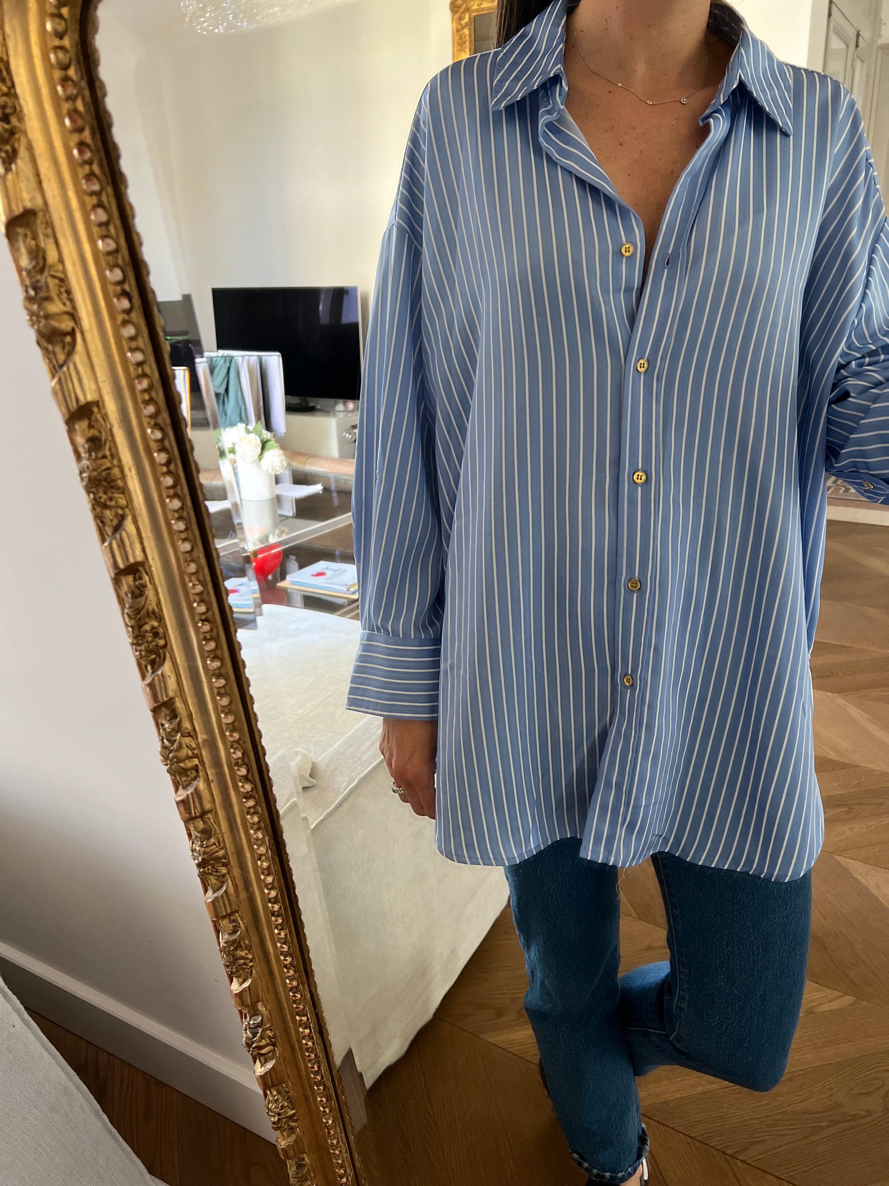 Chemise Zara oversize bleu à rayures