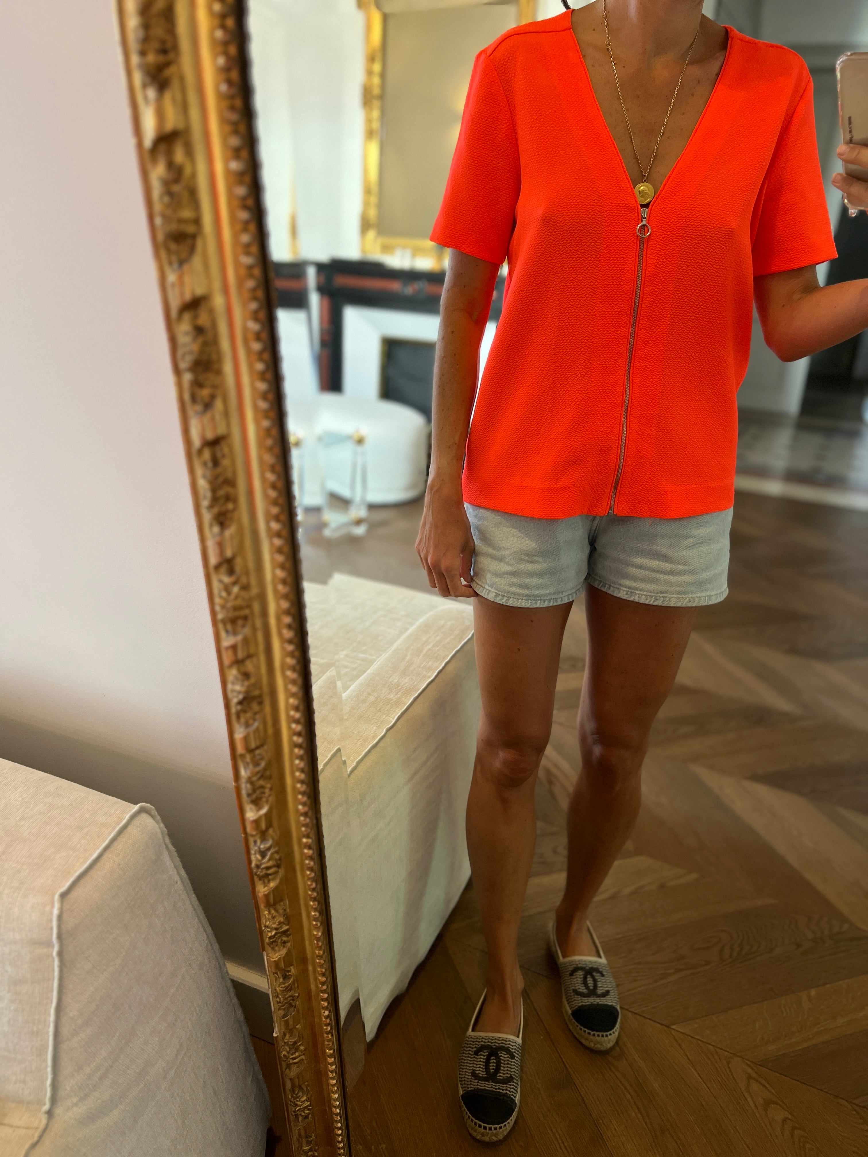 Top Claudie Pierlot orange fluo fermeture eclair