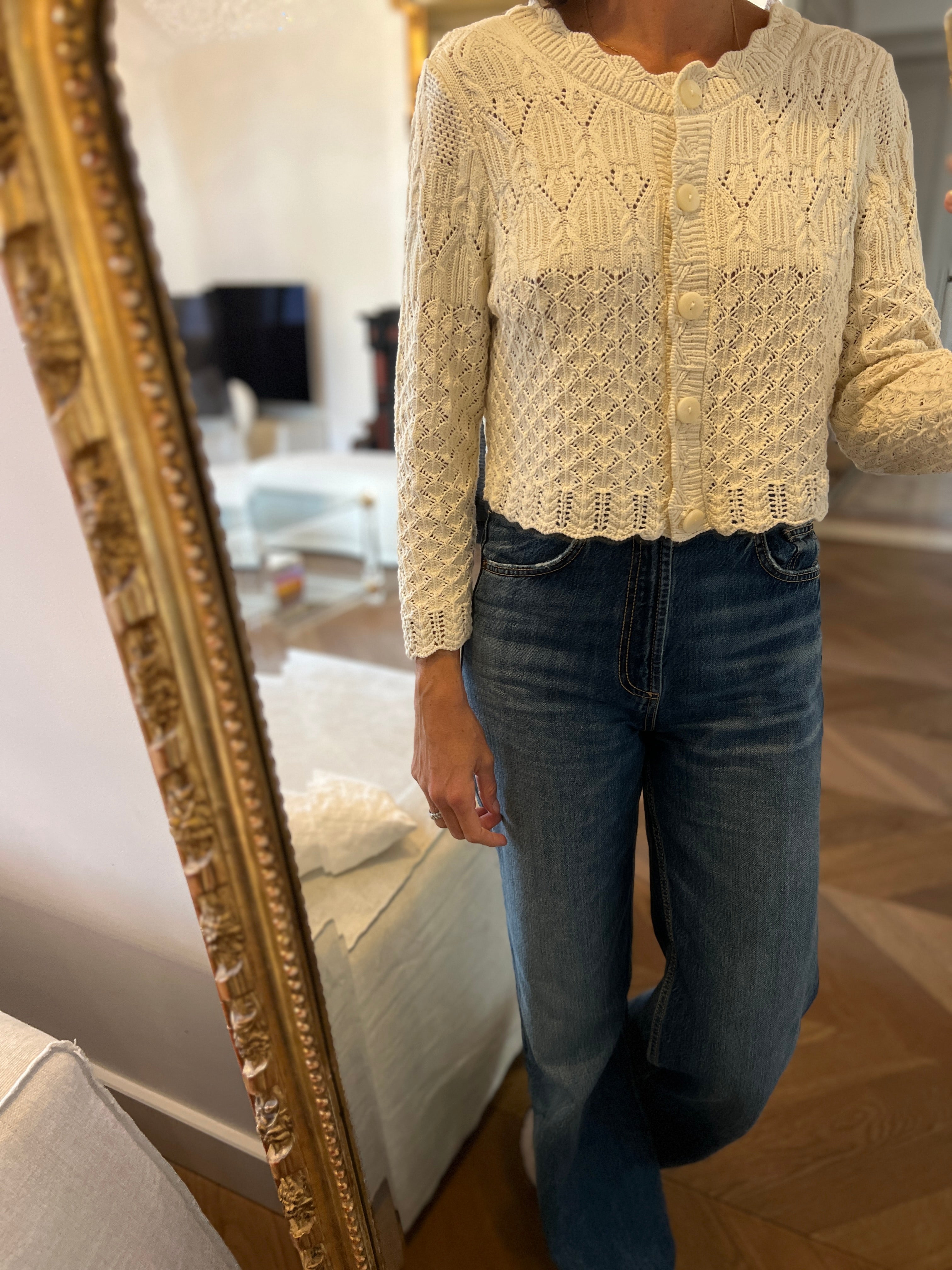 Ba&sh - Gilet en crochet jump beige courte