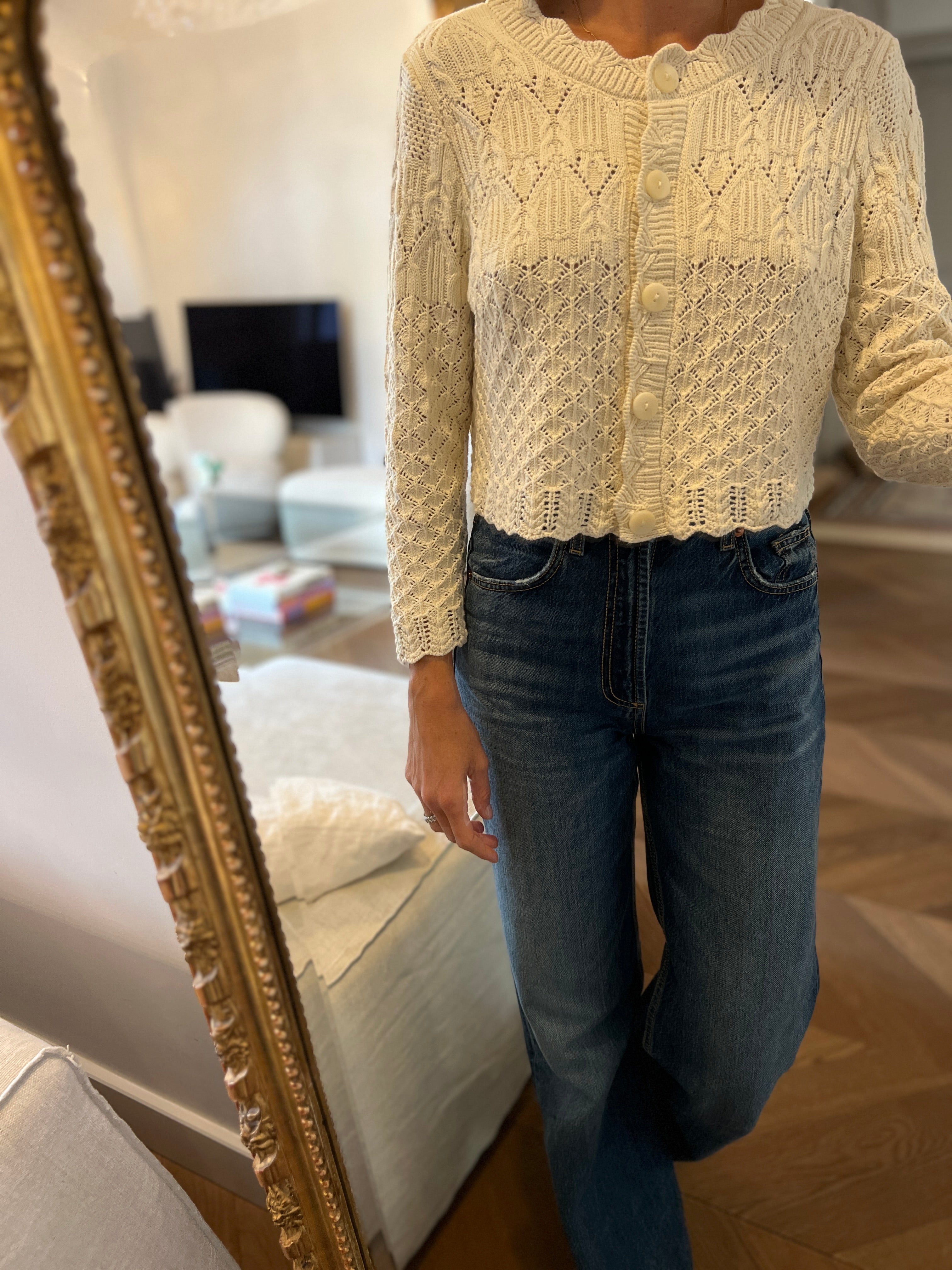 Ba&sh - Gilet en crochet jump beige courte