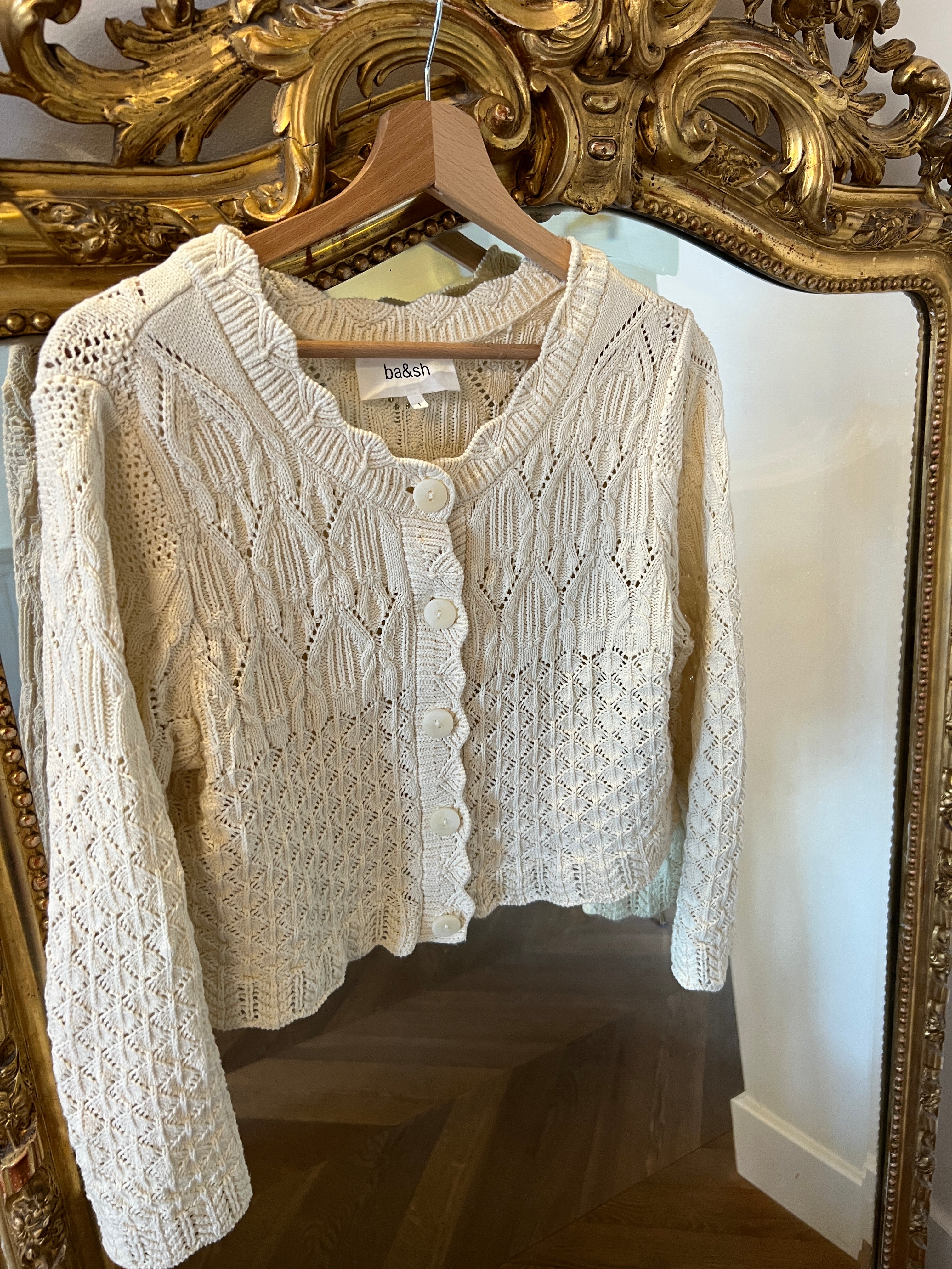 Ba&sh - Gilet en crochet jump beige courte