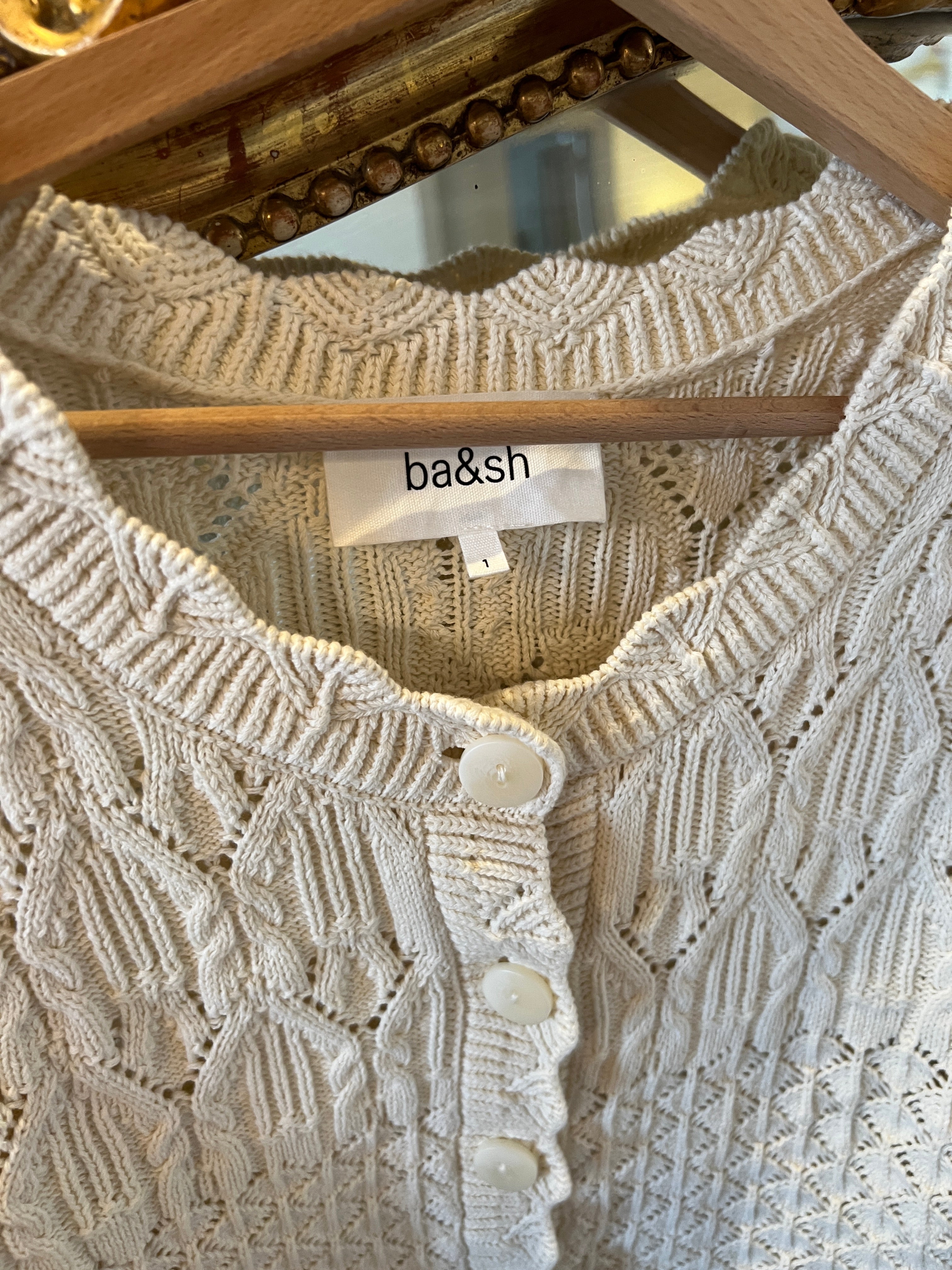 Ba&sh - Gilet en crochet jump beige courte