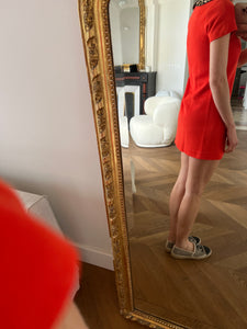 Robe rouge col claudine Leopard