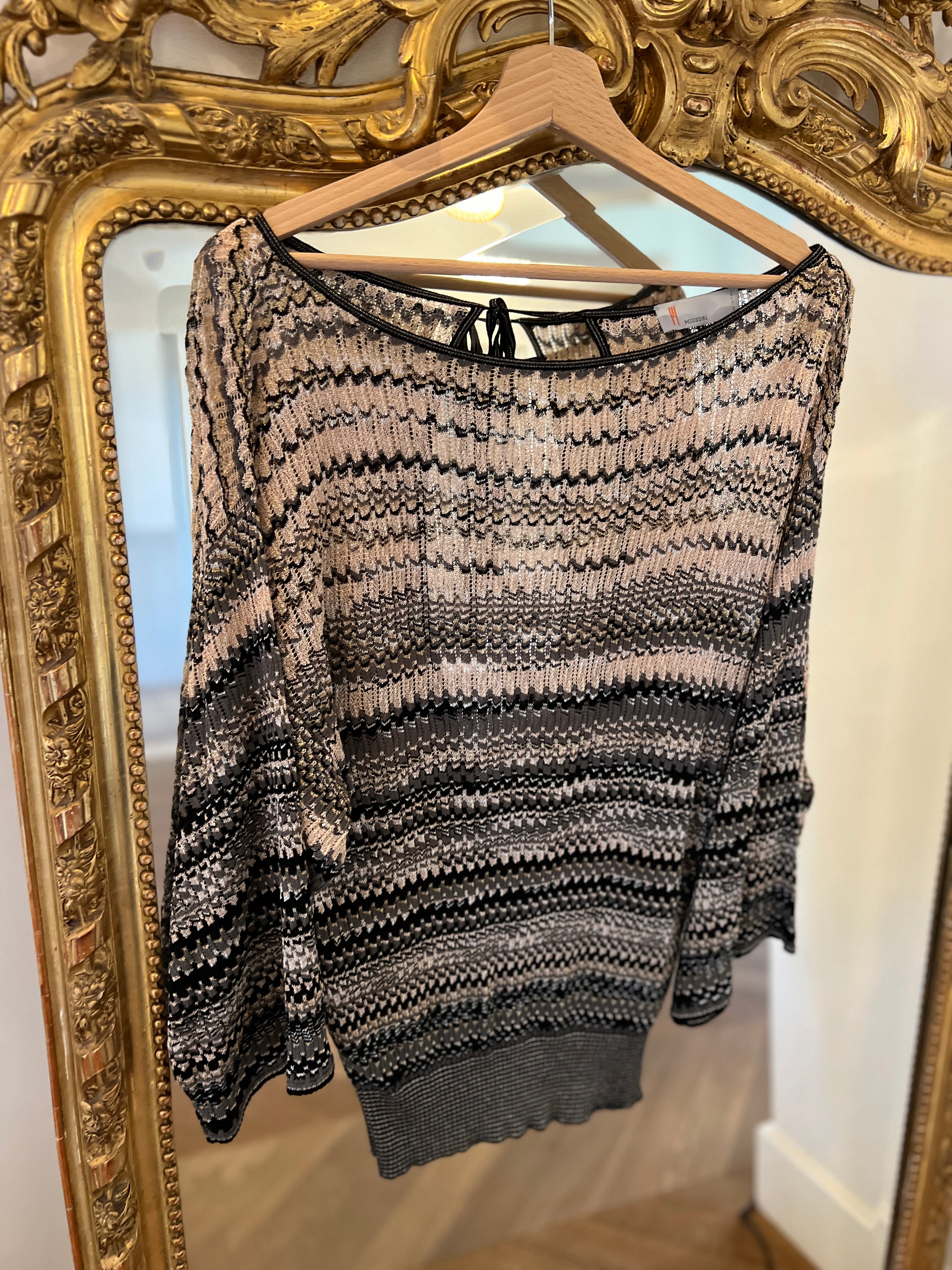 Noémie Lenoir Top blouse Missoni irisé rose et noir