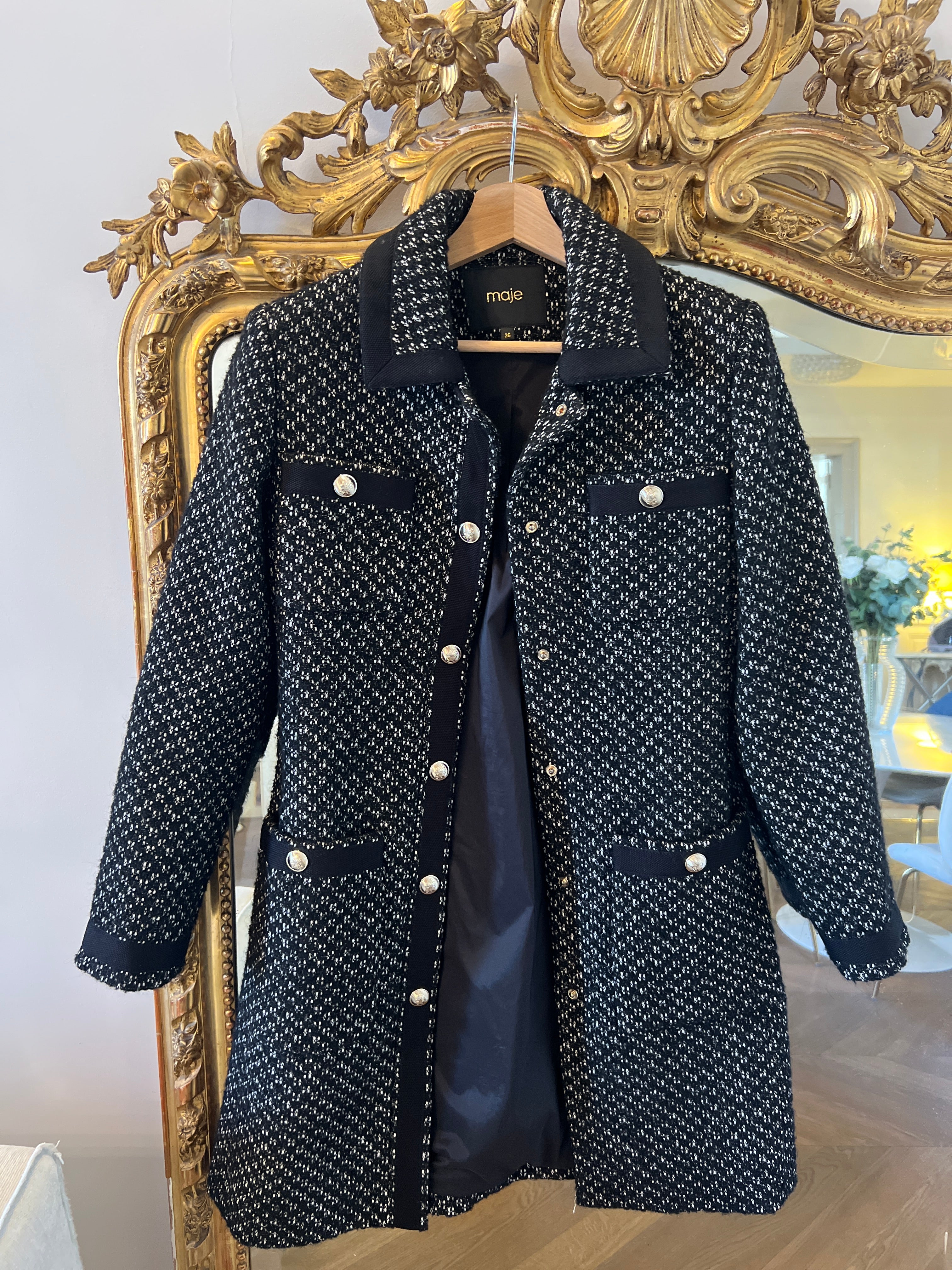 Maje  - Manteau boutons argentés avec poches