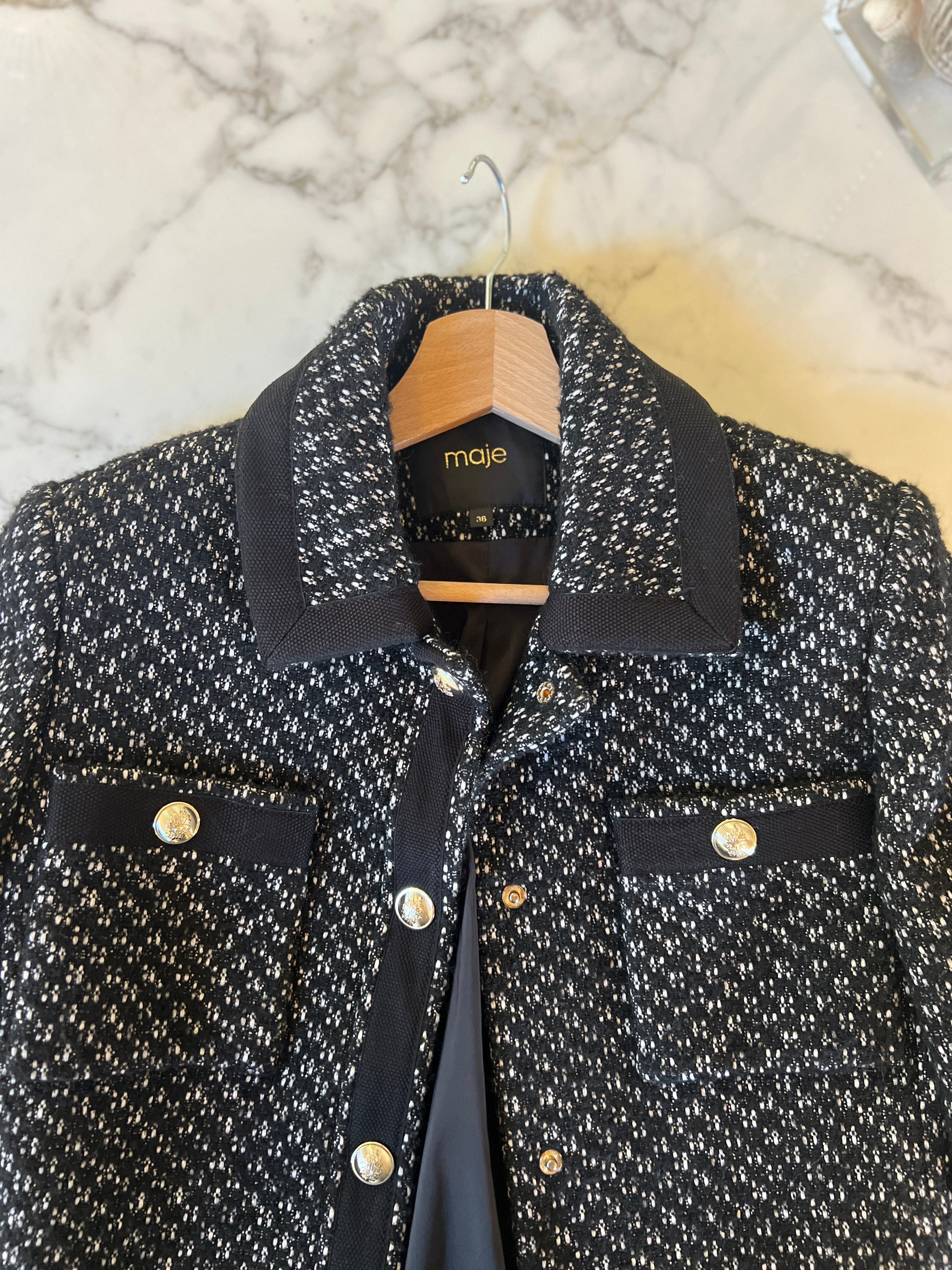 Maje  - Manteau boutons argentés avec poches