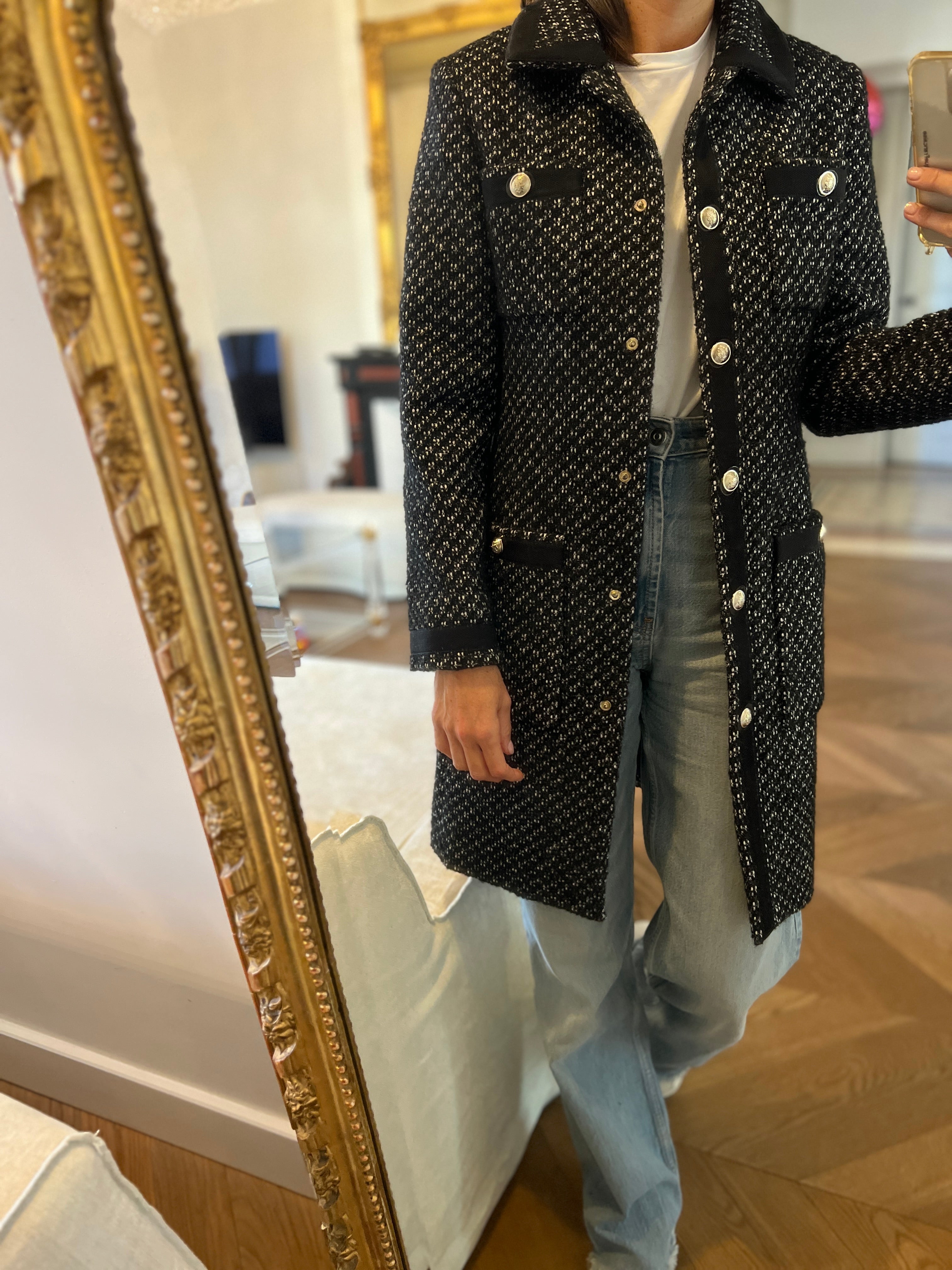 Maje  - Manteau boutons argentés avec poches