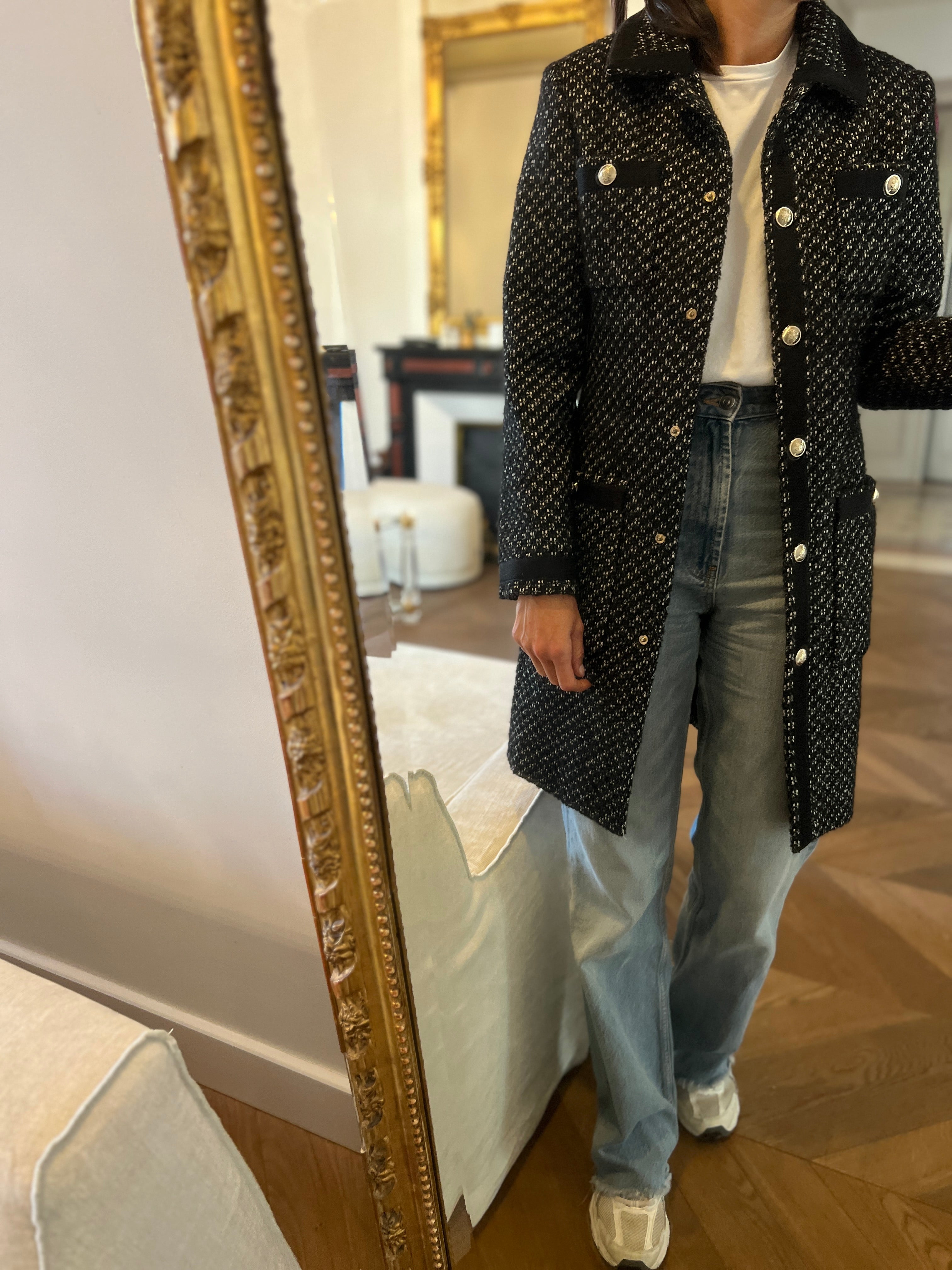 Maje  - Manteau boutons argentés avec poches