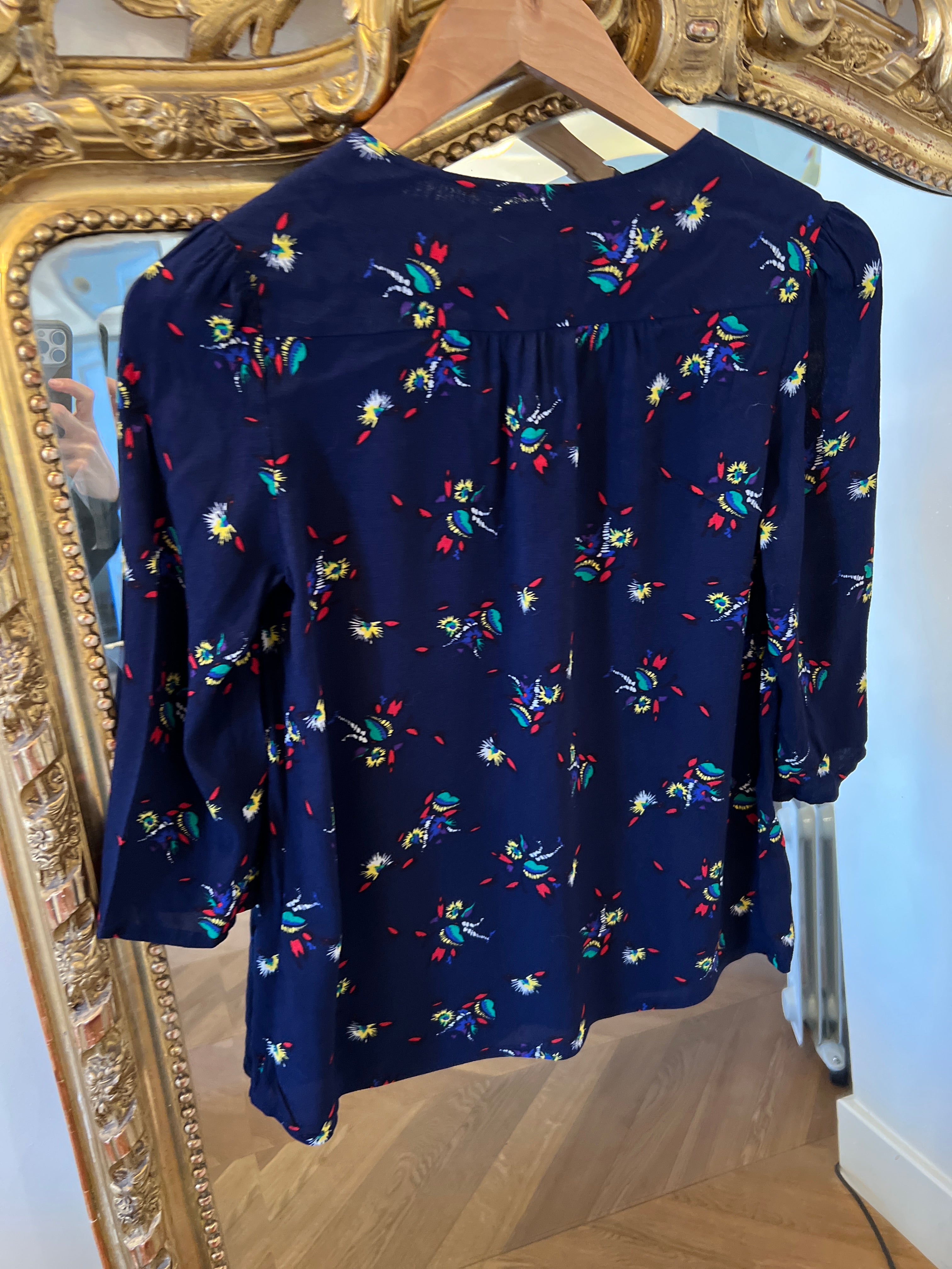 Blouse Ba&sh bleu marine à motifs colorés