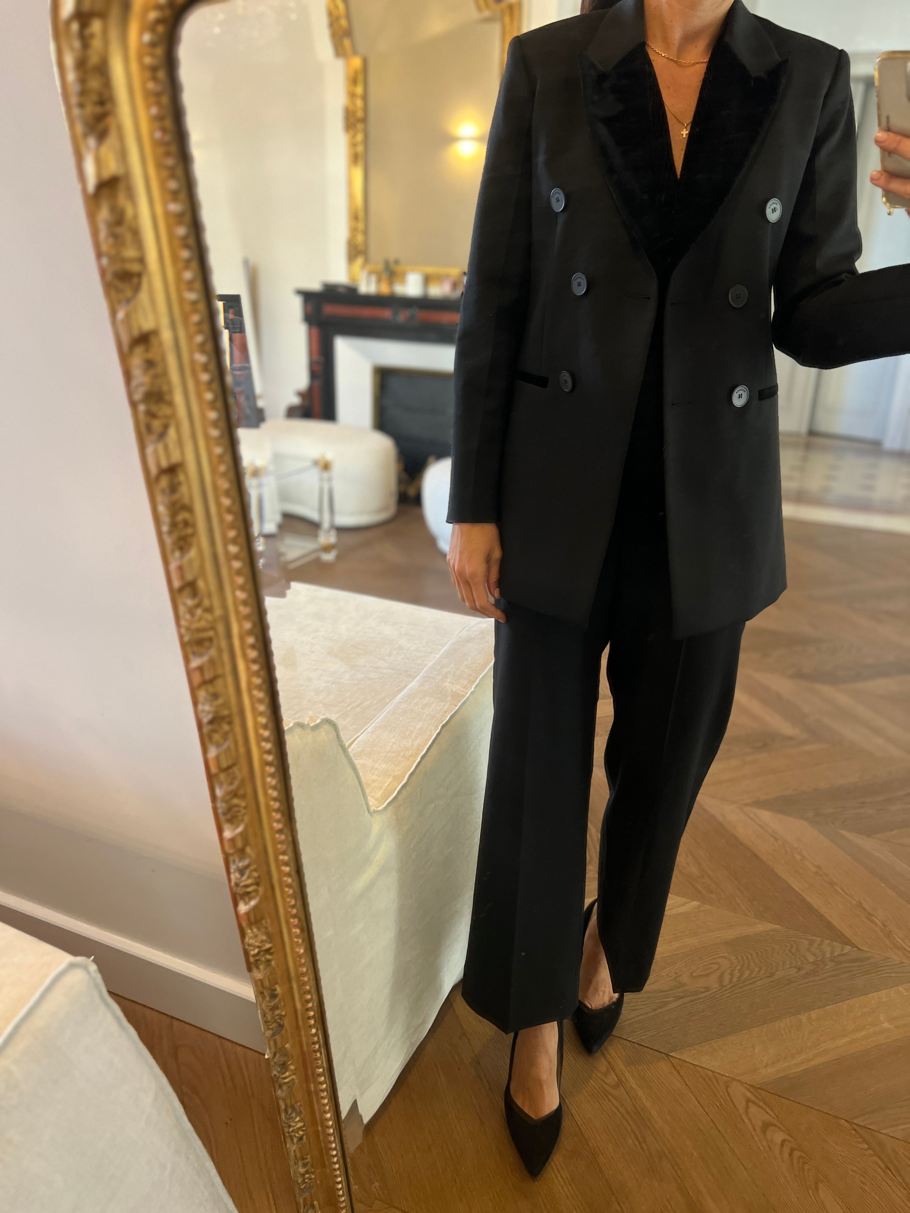 Sandro -  Blazer noir col velours