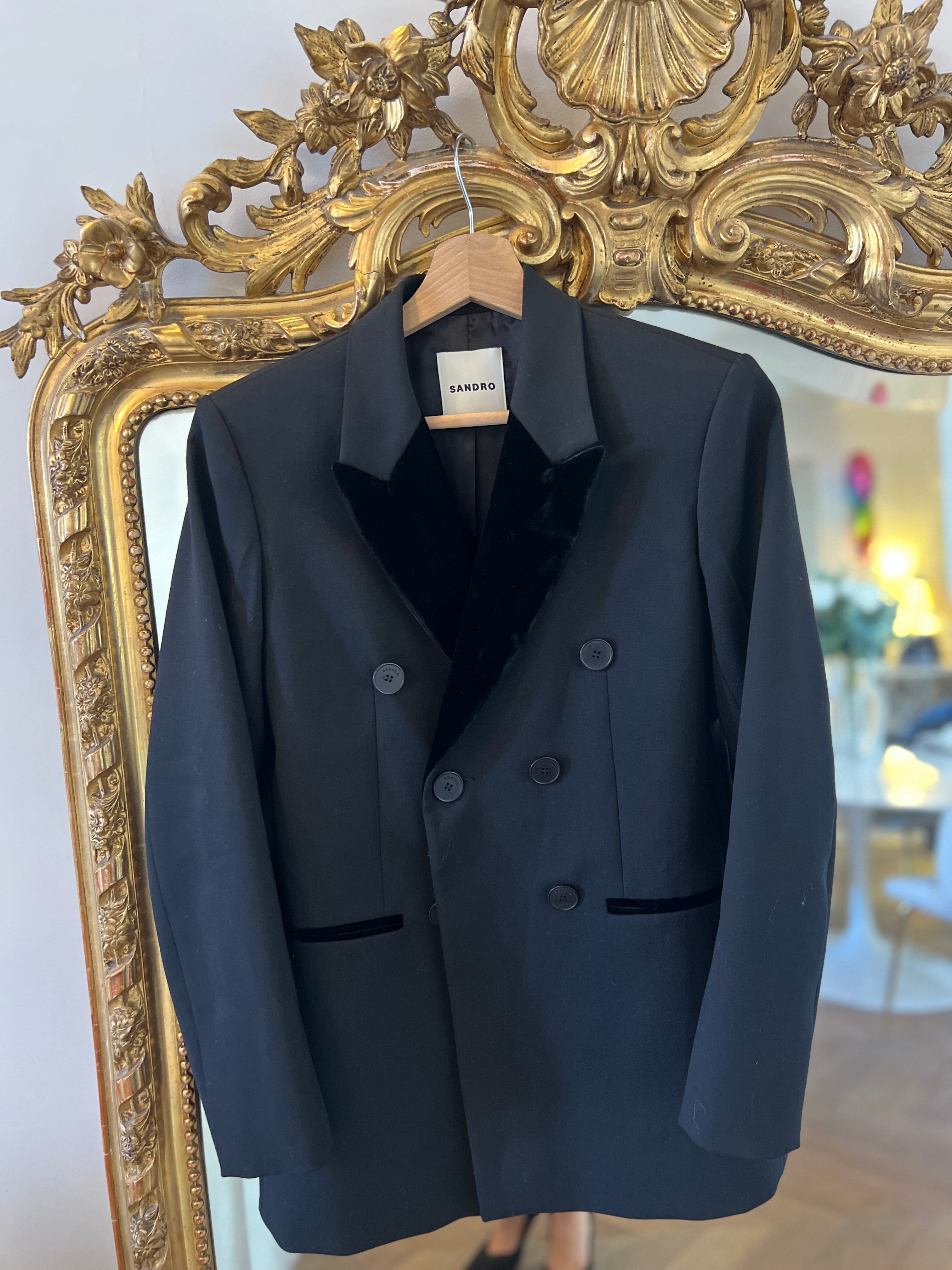 Sandro -  Blazer noir col velours