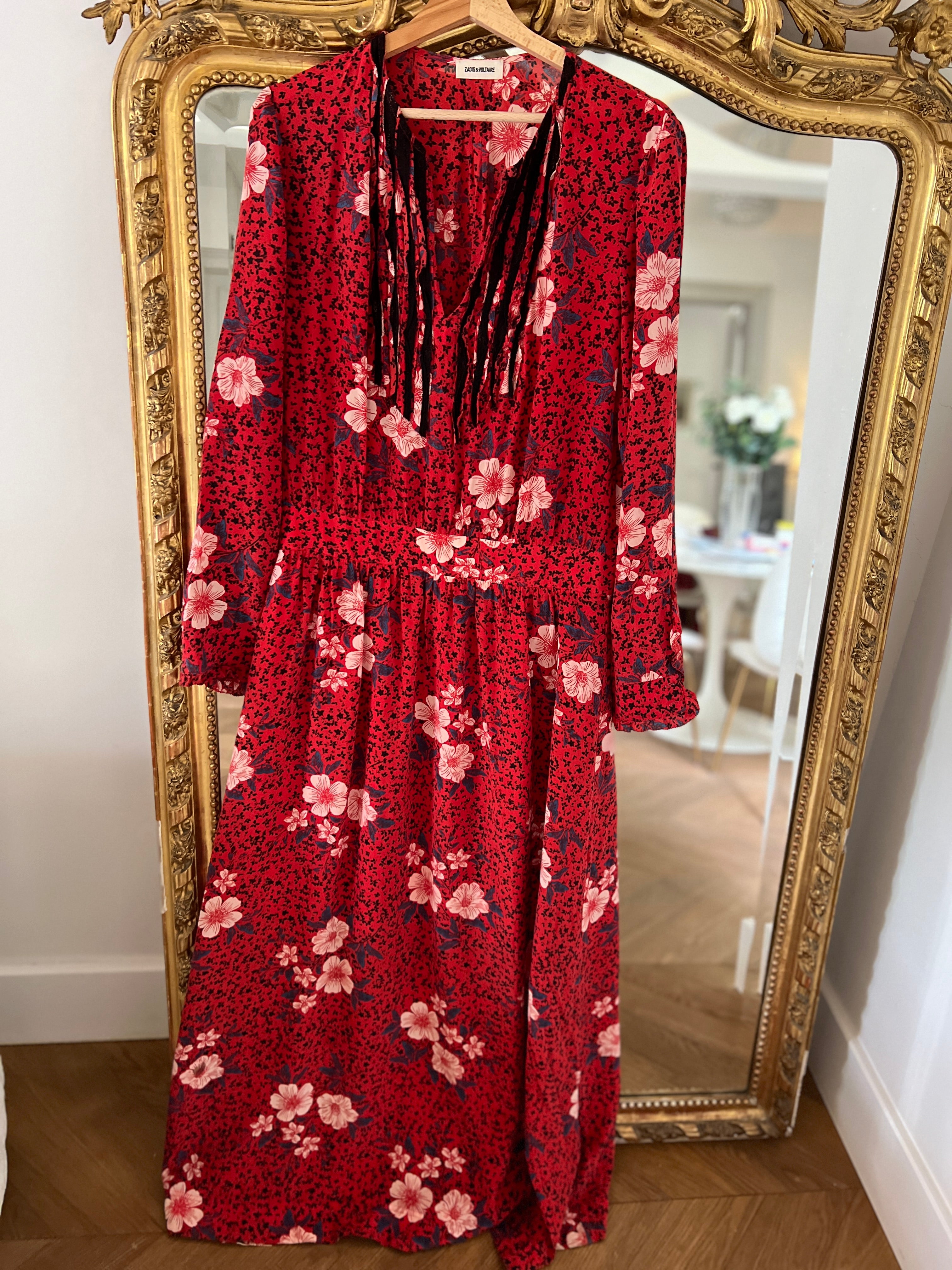 Robe Zadig&Voltaire en soie bordeaux à fleurs