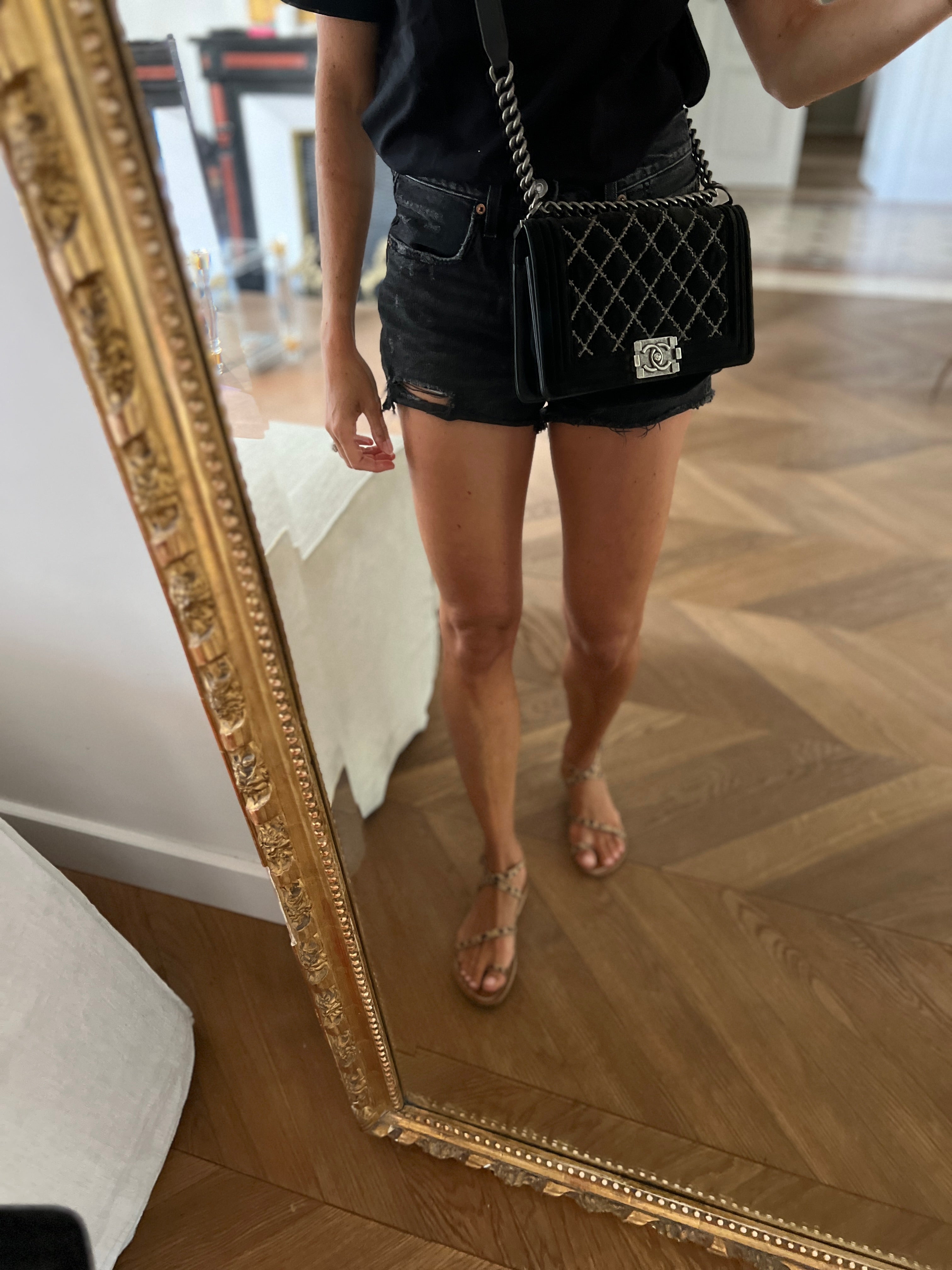 Sac Chanel Boy en velours métal finition ruthénium